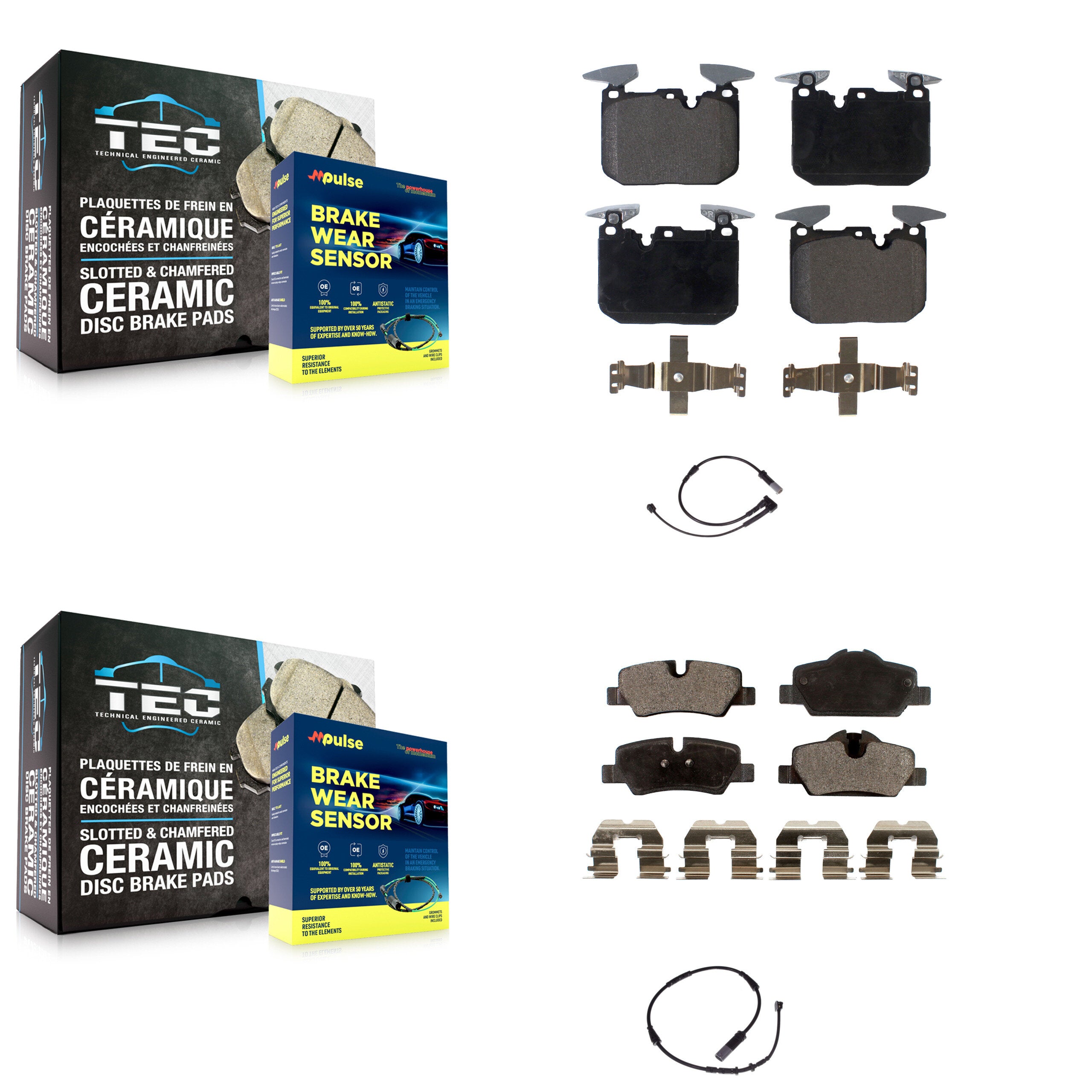 Front Rear Ceramic Brake Pad & Wear Sensor Kit For Mini Cooper John Works