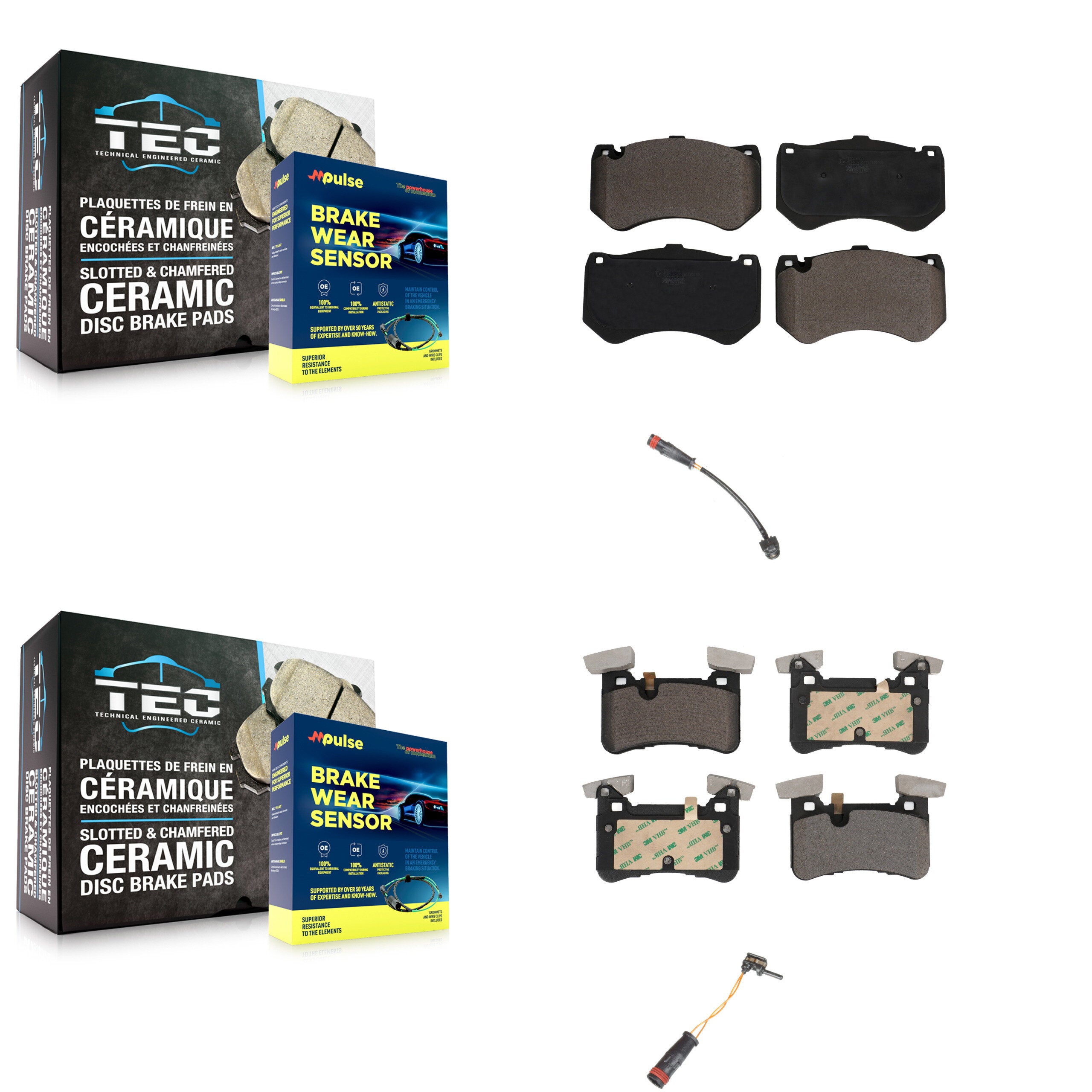 Front Rear Ceramic Disc Brake Pads & Wear Sensor Kit For Mercedes-Benz C63 AMG S