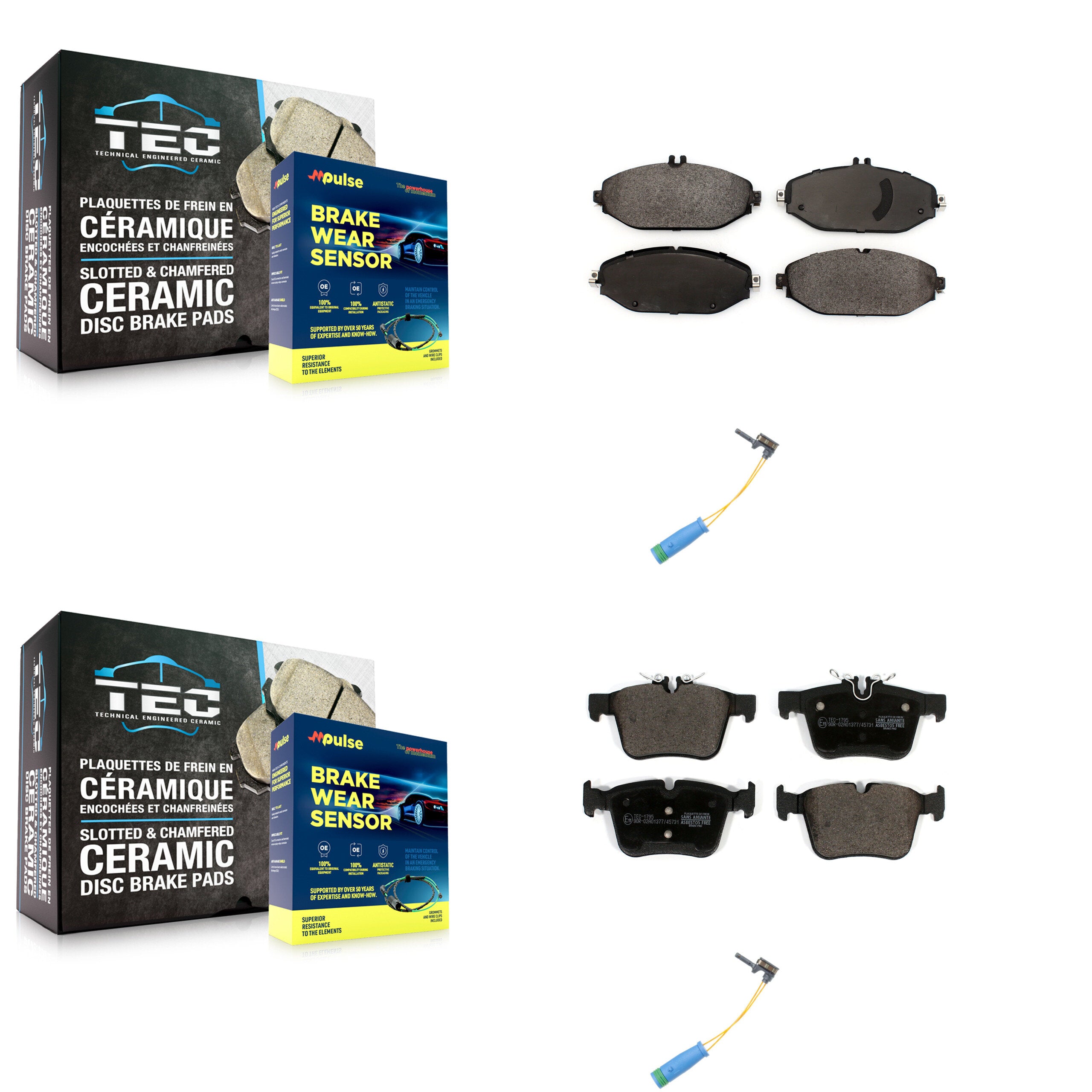 Front Rear Ceramic Disc Brake Pads And Wear Sensors Kit For Mercedes-Benz C300