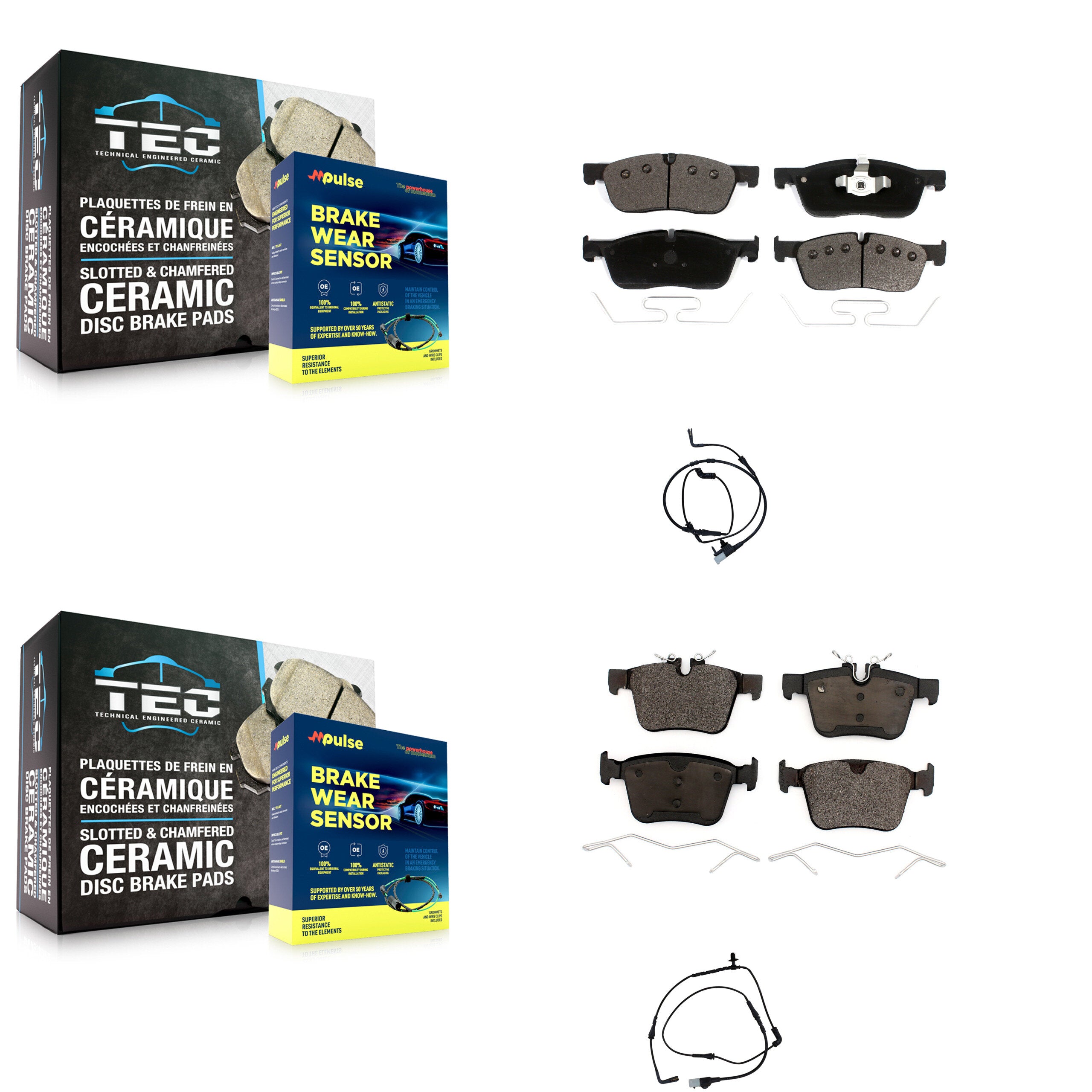 Front Rear Ceramic Disc Brake Pads & Wear Sensor Kit For Land Rover Range Evoque