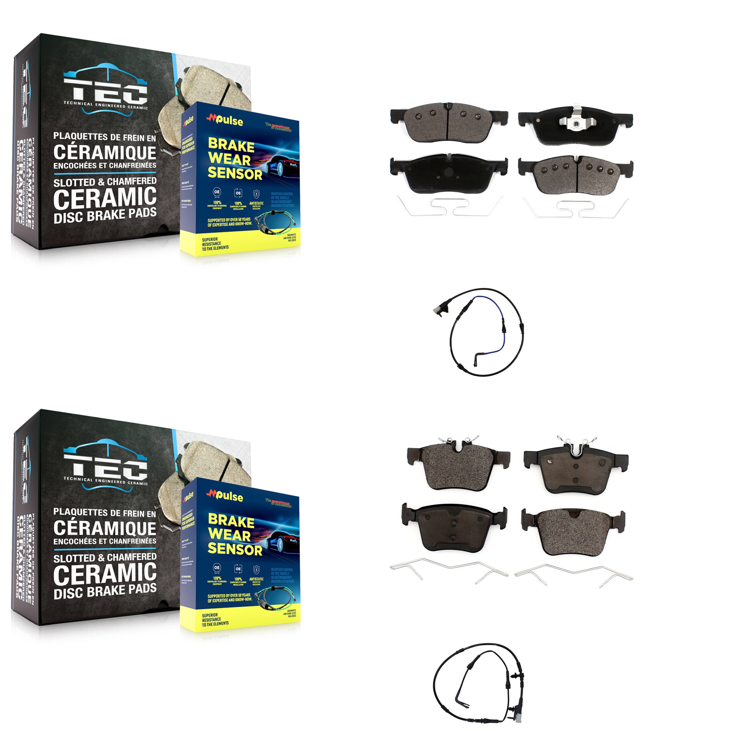 Front Rear Ceramic Disc Brake Pads And Wear Sensors Kit For Jaguar XE XF
