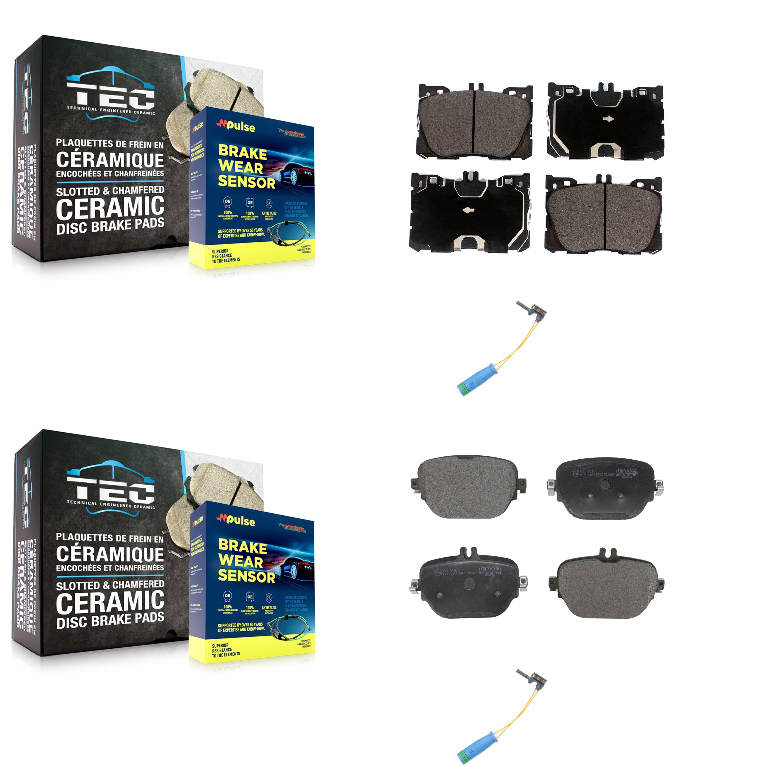 Front Rear Ceramic Brake Pad Wear Sensor Kit For Mercedes-Benz E450 E400 E43 AMG