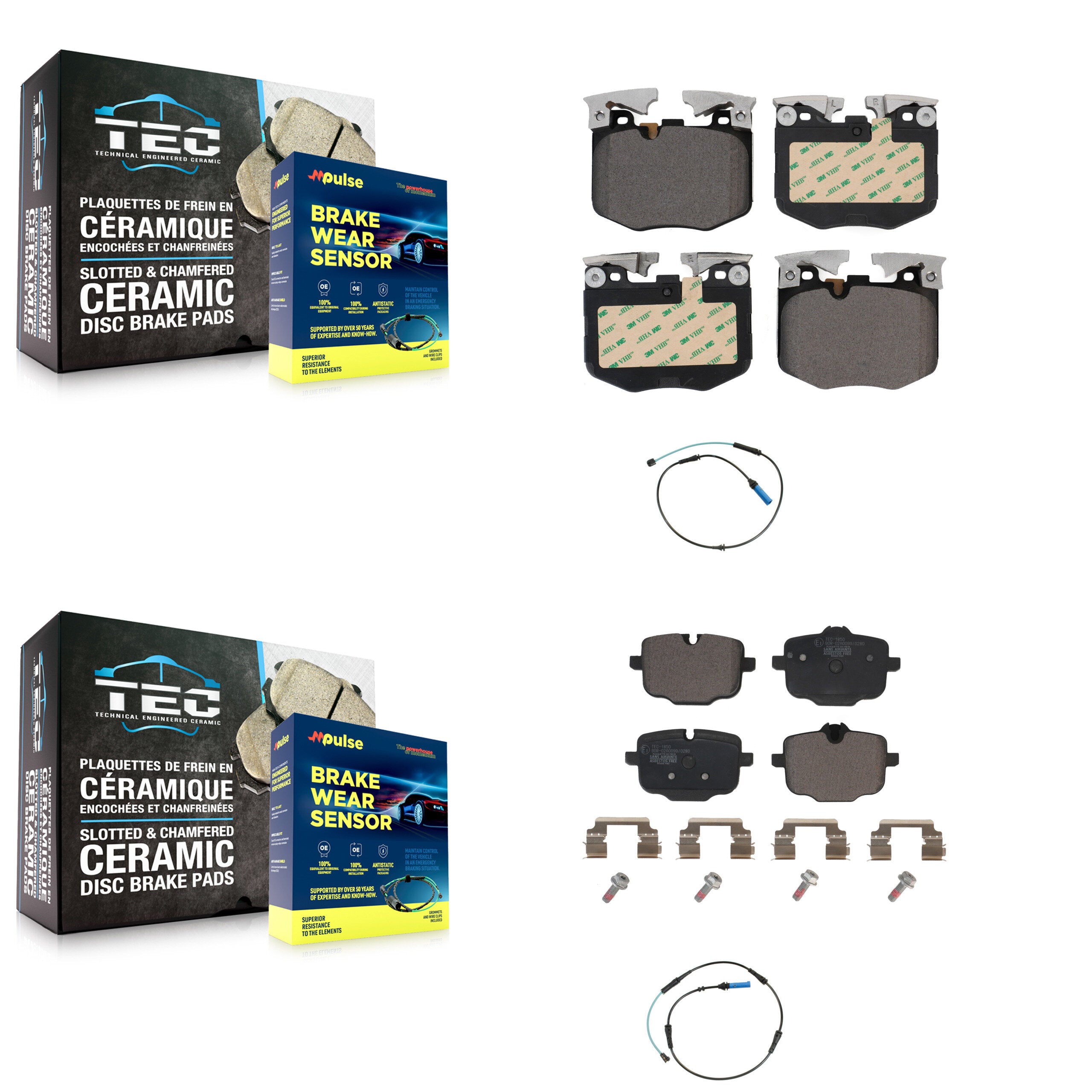 Front Rear Ceramic Brake Pads Wear Sensor Kit For BMW 530i xDrive 540i 750i 740e