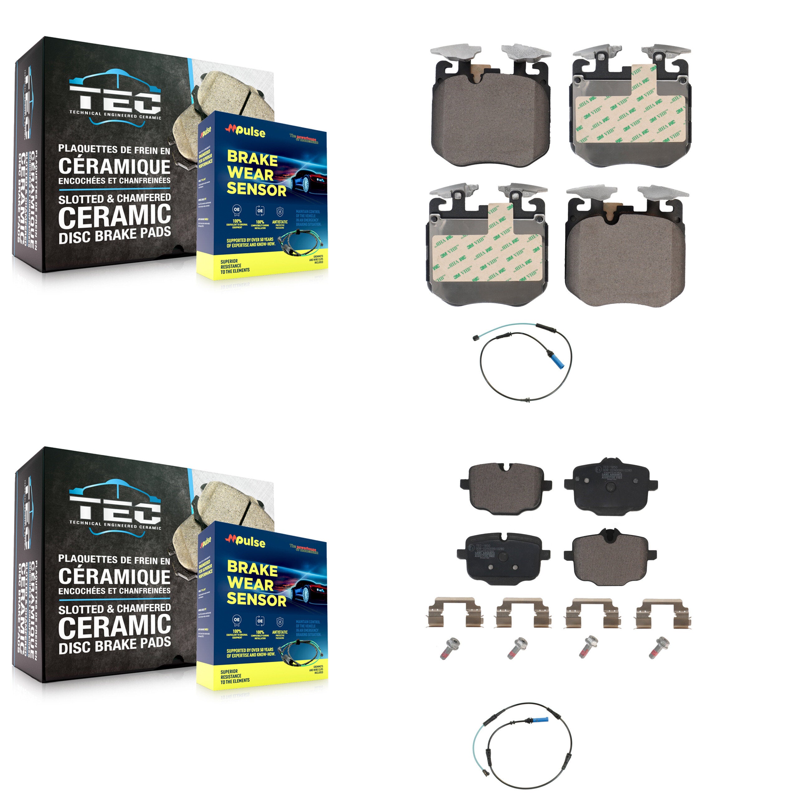 Front Rear Ceramic Brake Pad Wear Sensor Kit For BMW 540i xDrive 750i M550i 740e