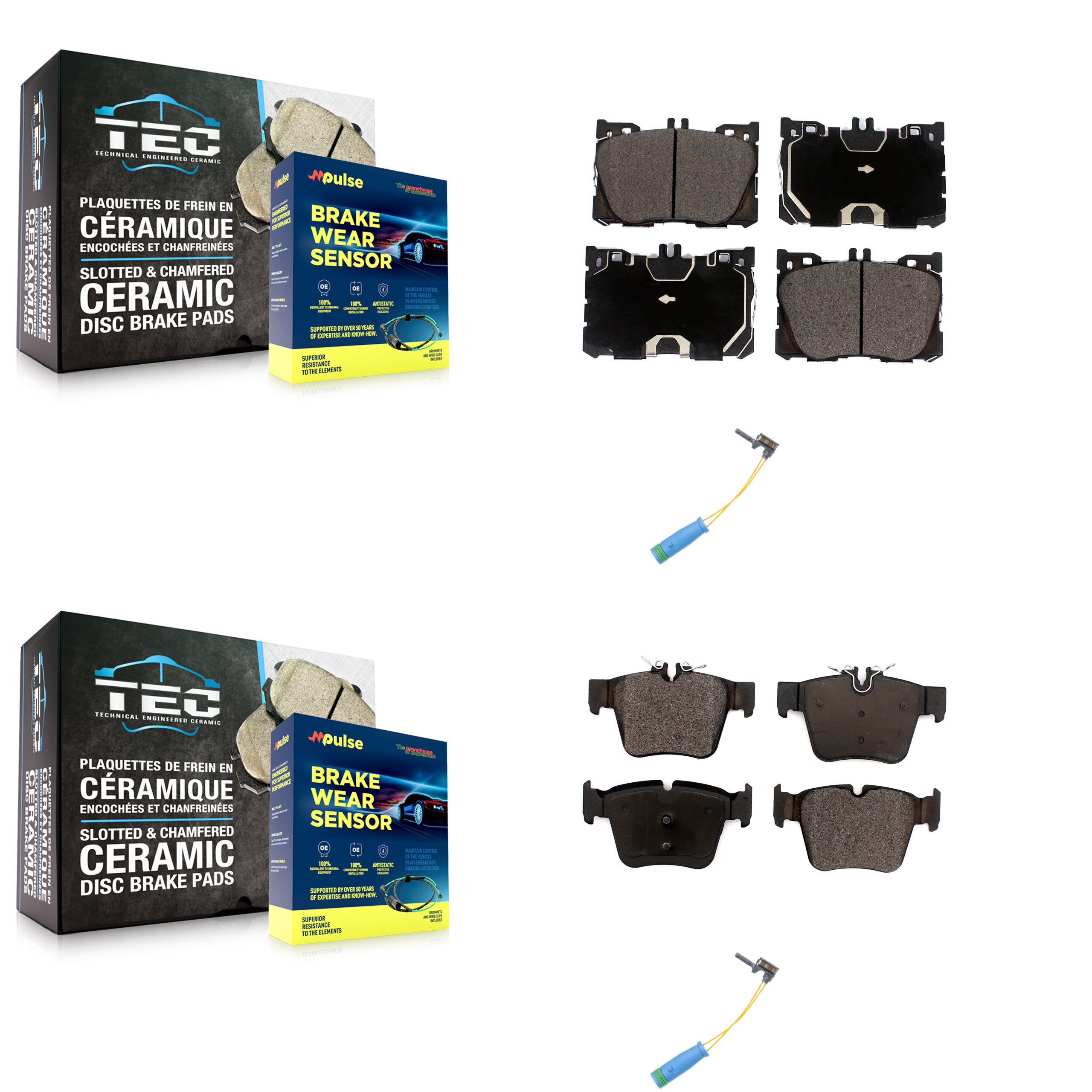 Front Rear Ceramic Brake Pads & Wear Sensor Kit For Mercedes-Benz GLC300 C43 AMG