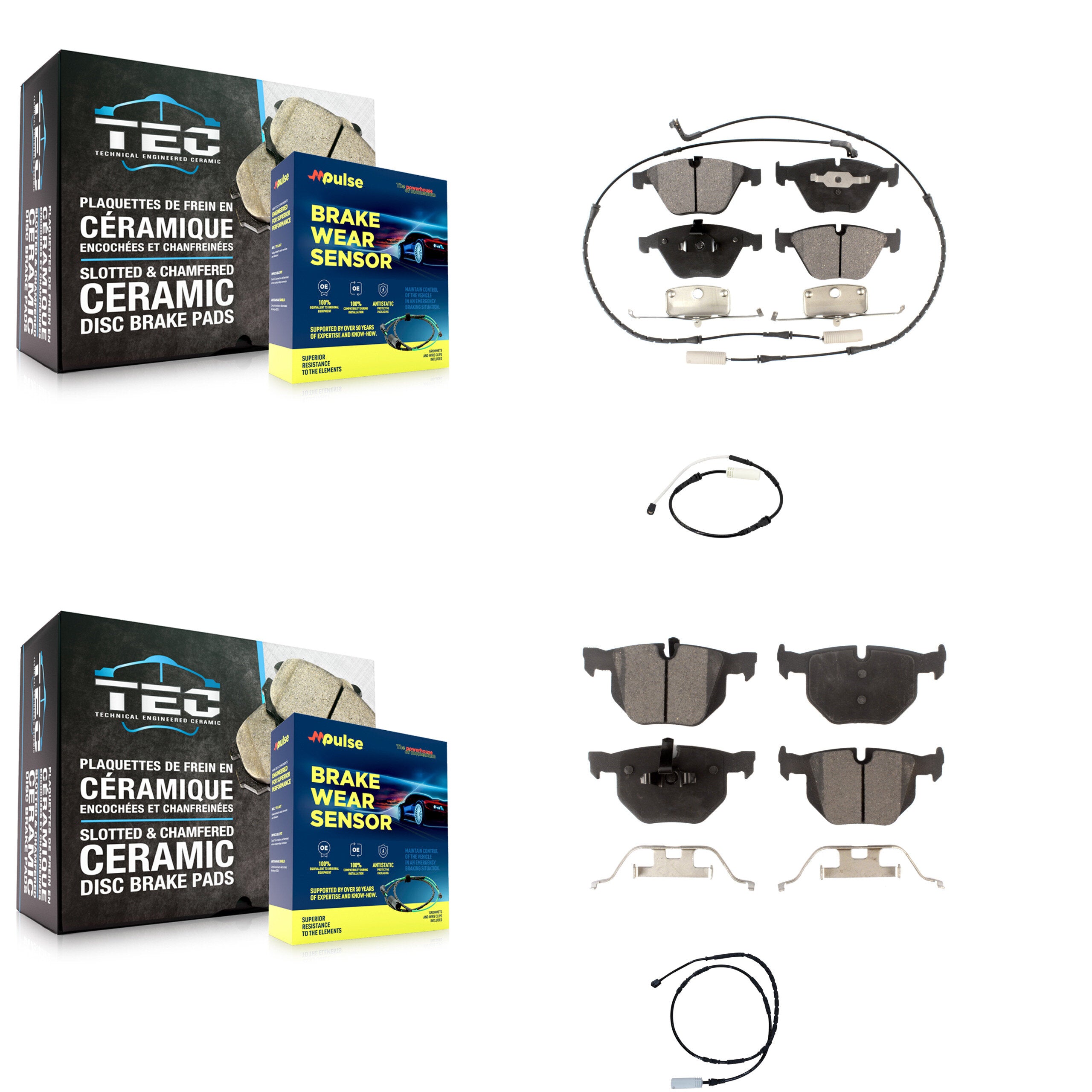 Front Rear Ceramic Disc Brake Pads Extra Wear Sensor Kit For BMW 335i 335is 335d