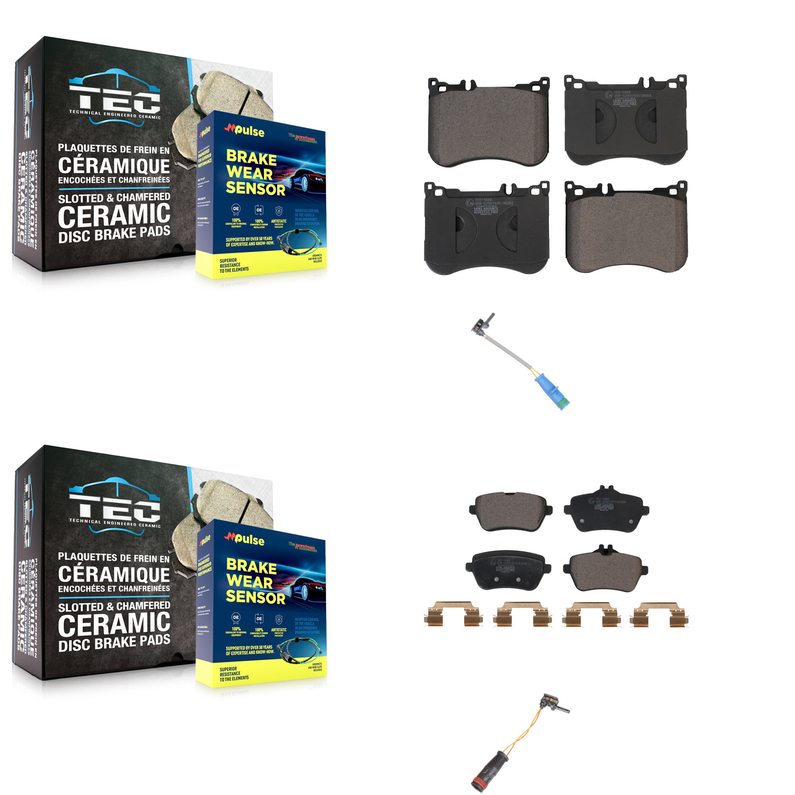 Front Rear Ceramic Brake Pads & Wear Sensor Kit For Mercedes-Benz S550 S560 S450
