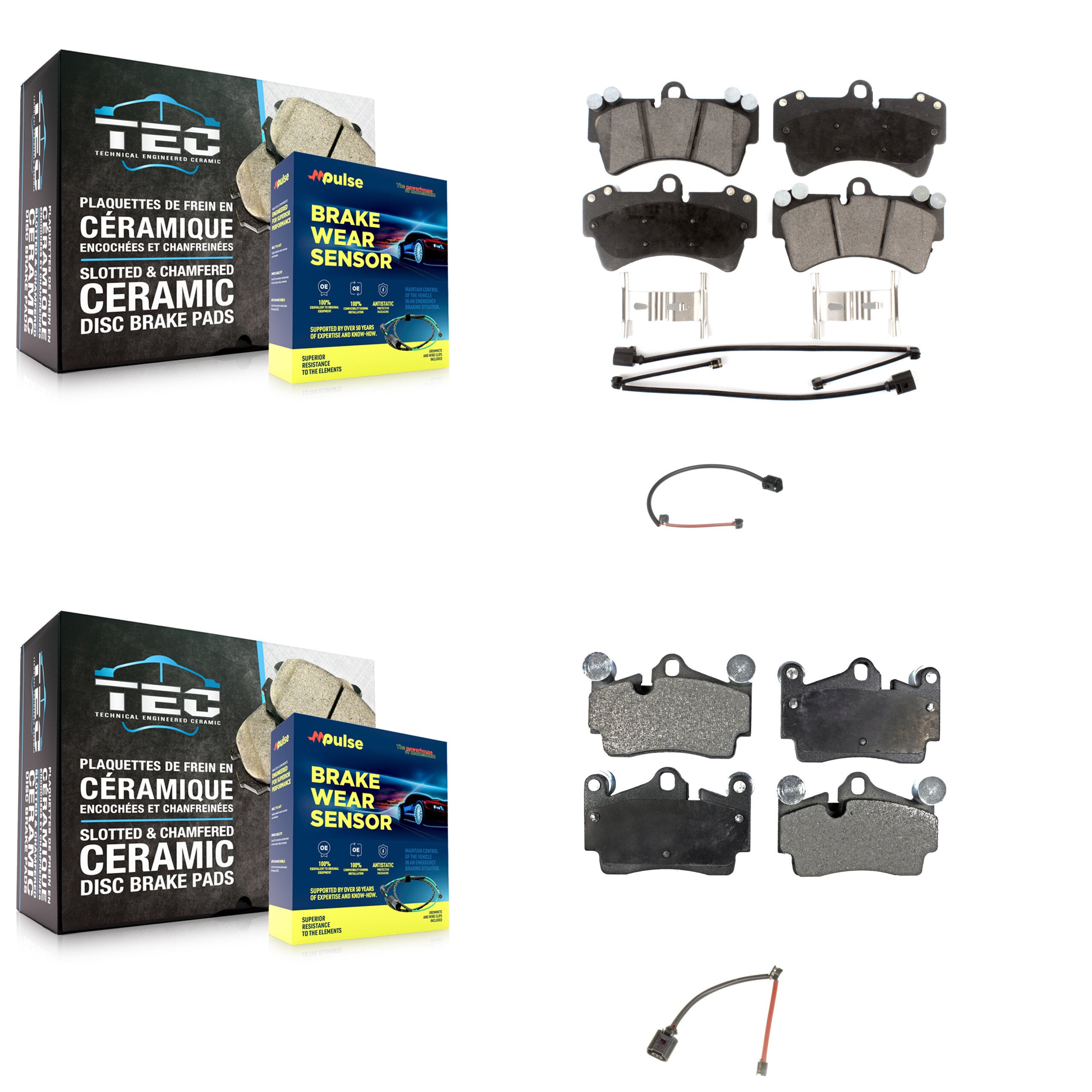Front Rear Ceramic Brake Pad & Extra Wear Sensor Kit For Audi Q7 Porsche Cayenne