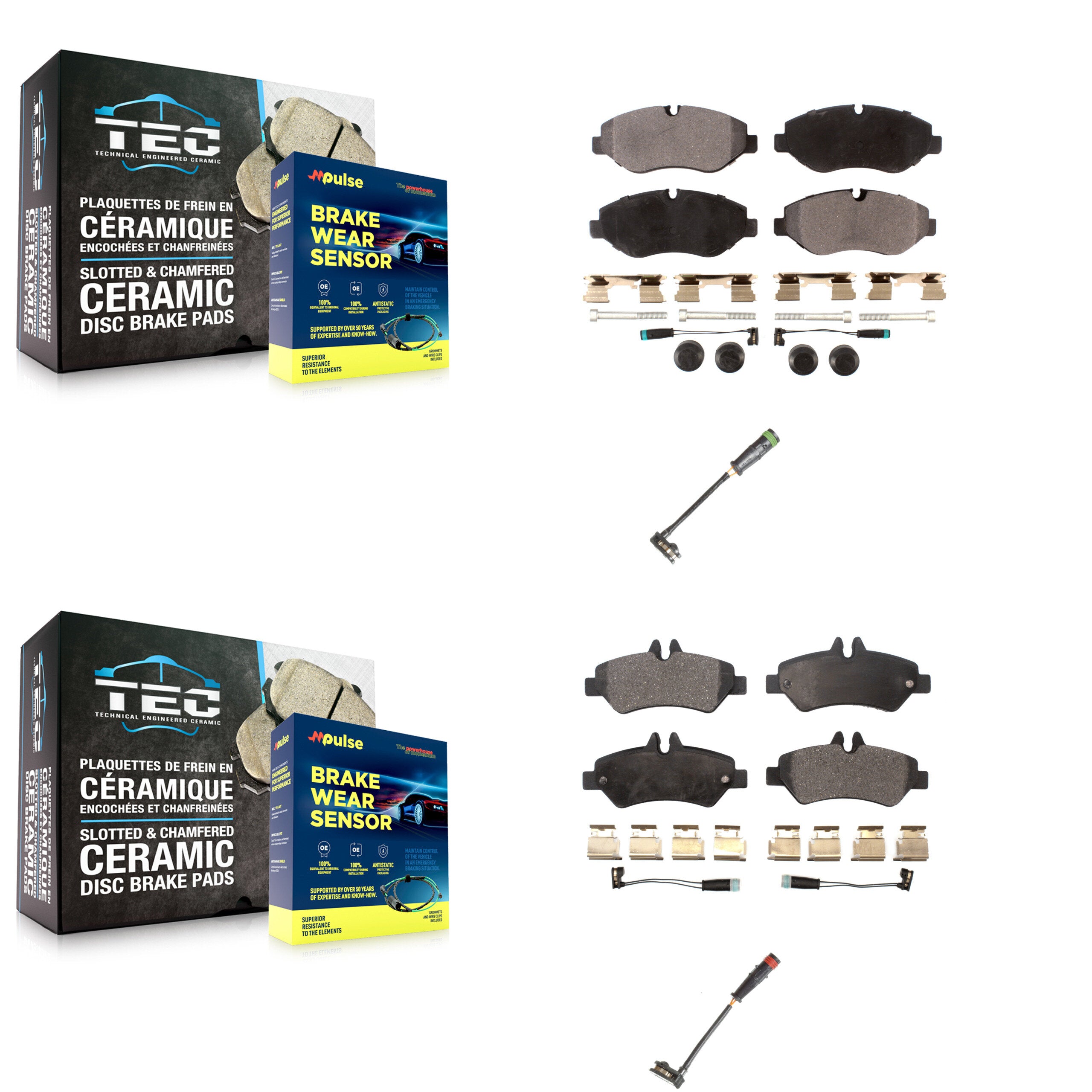 Front Rear Ceramic Disc Brake Pads Extra Wear Sensor Kit For Sprinter 2500 Dodge