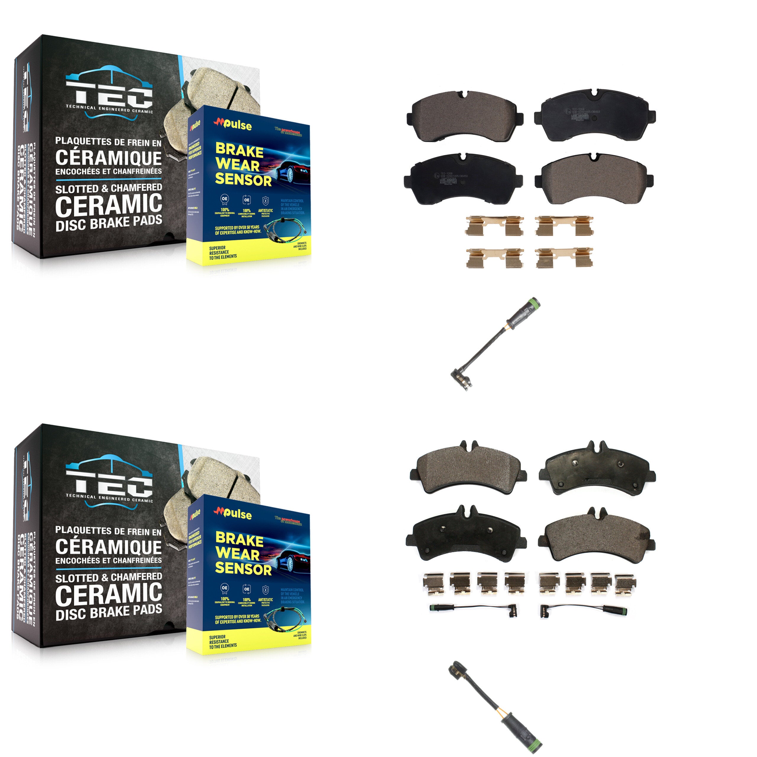 Front Rear Ceramic Brake Pads & Extra Wear Sensor Kit For Mercedes-Benz Sprinter