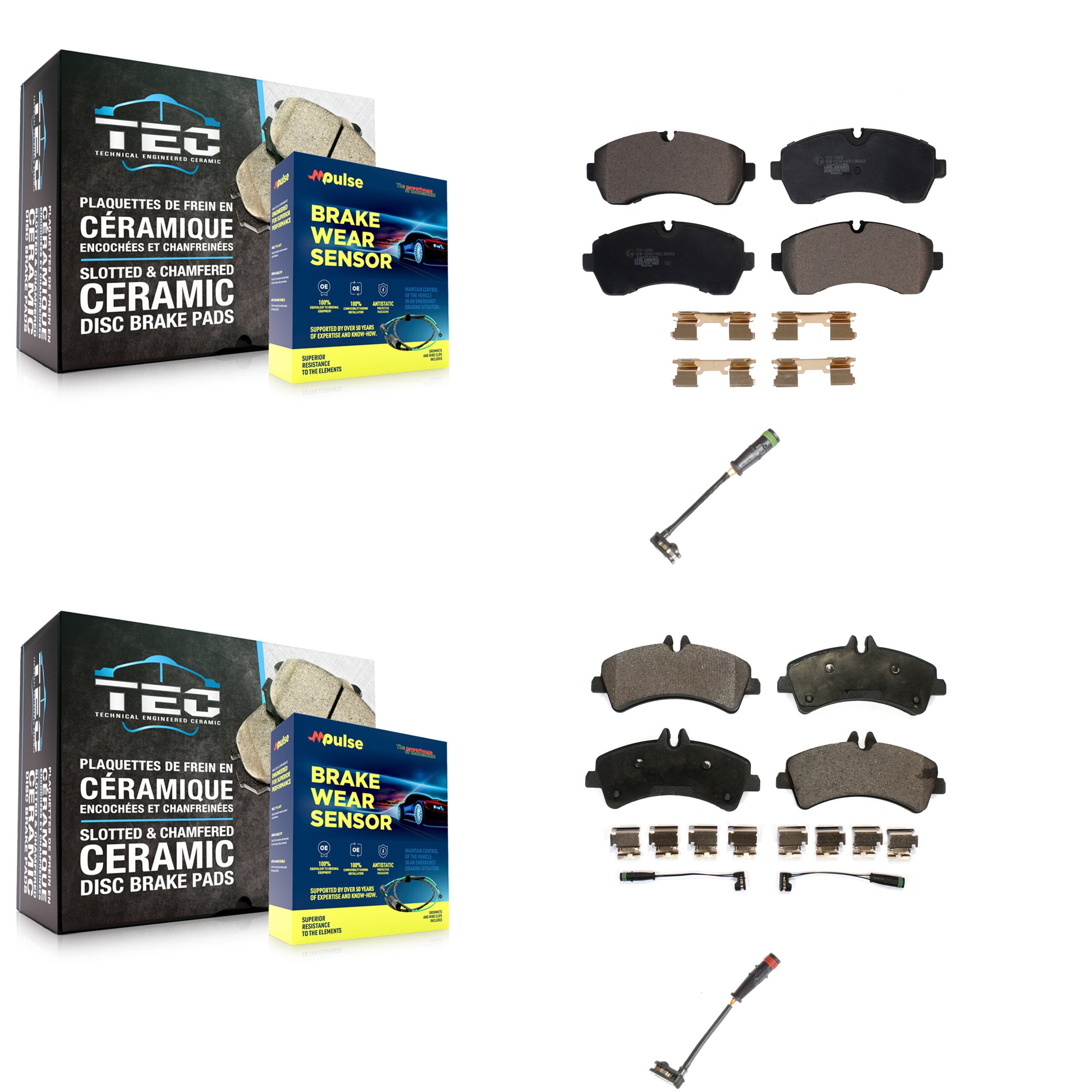 Front Rear Ceramic Disc Brake Pads And Extra Wear Sensors Kit For KTW-100309