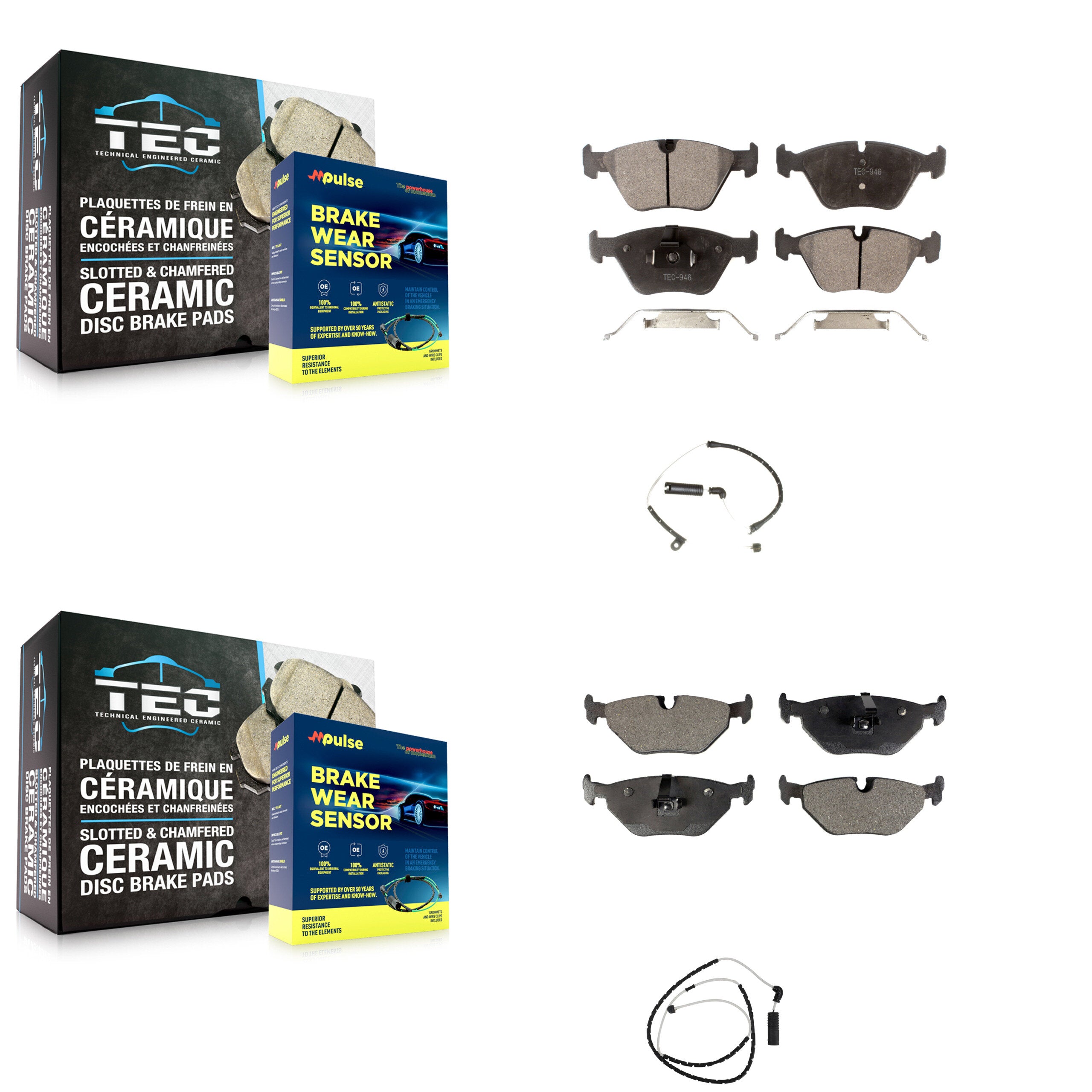 Front Rear Ceramic Disc Brake Pads And Wear Sensors Kit For BMW Z4 KTW-100315