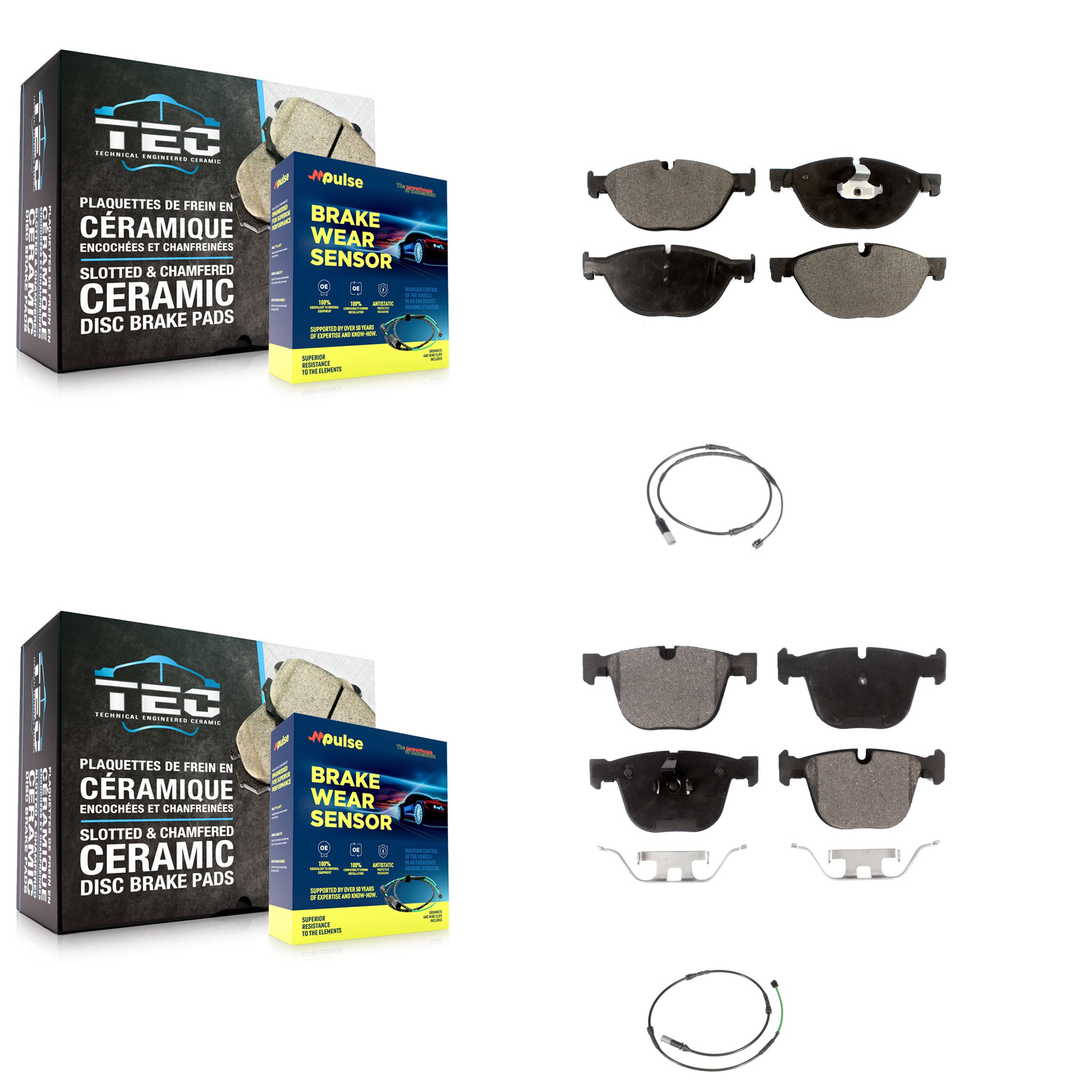 Front Rear Ceramic Disc Brake Pads & Wear Sensor Kit For BMW 535i GT xDrive 550i