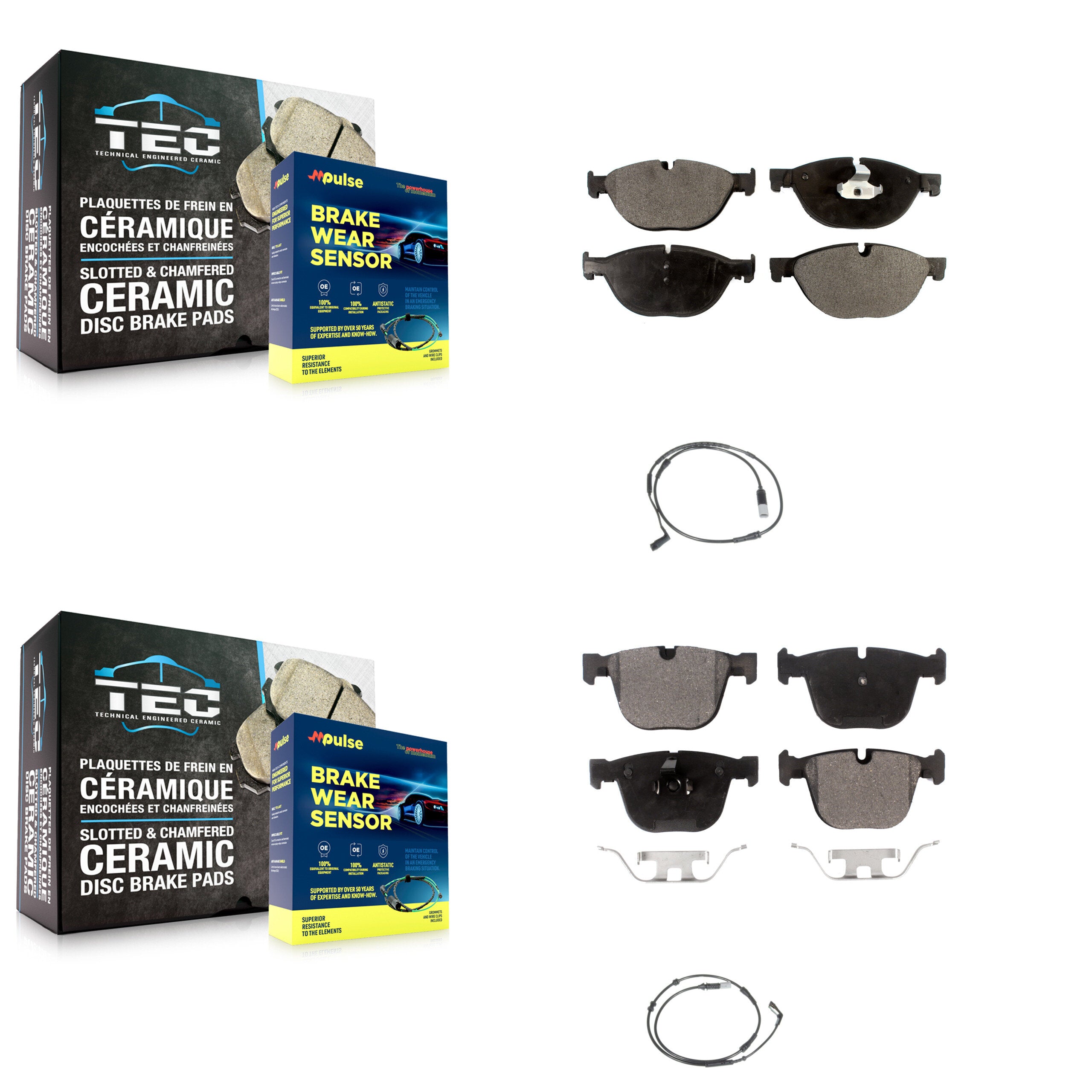 Front Rear Ceramic Disc Brake Pads And Wear Sensors Kit For 2009 BMW 750i 750Li