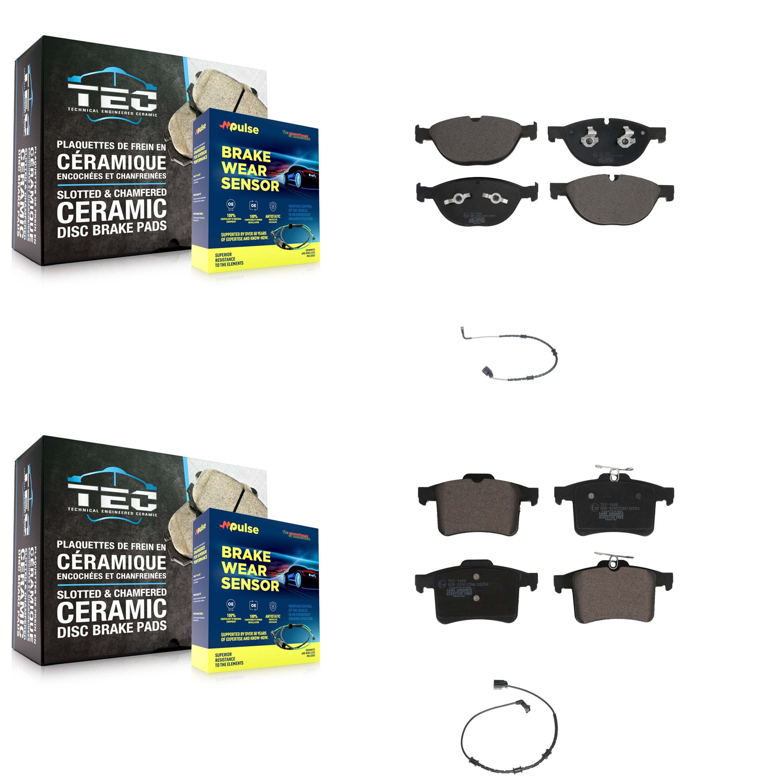 Front Rear Ceramic Brake Pads Wear Sensor Kit For Jaguar XF XJ XFR XKR XFR-S XJR