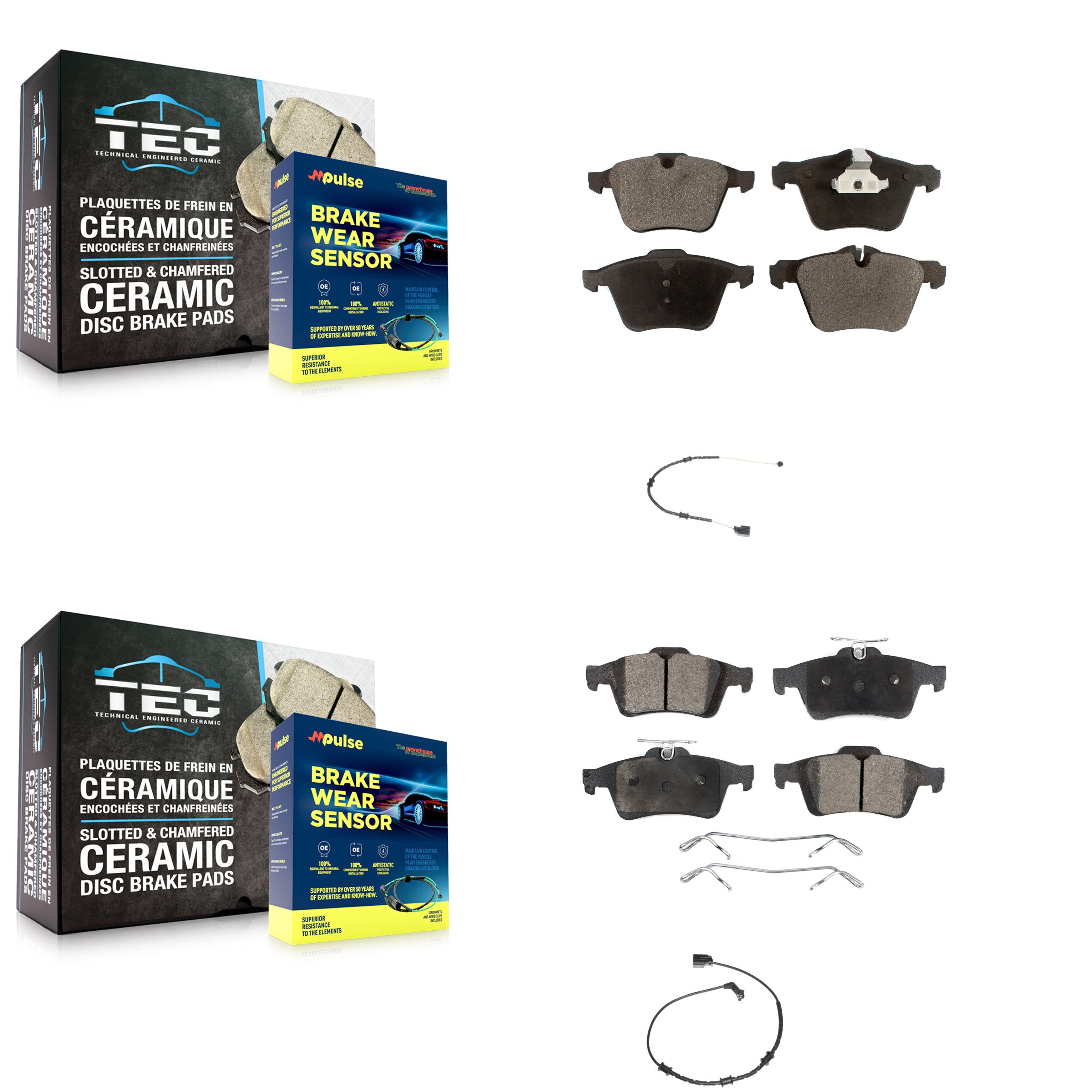 Front Rear Ceramic Disc Brake Pads And Wear Sensors Kit For Jaguar XJ KTW-100366