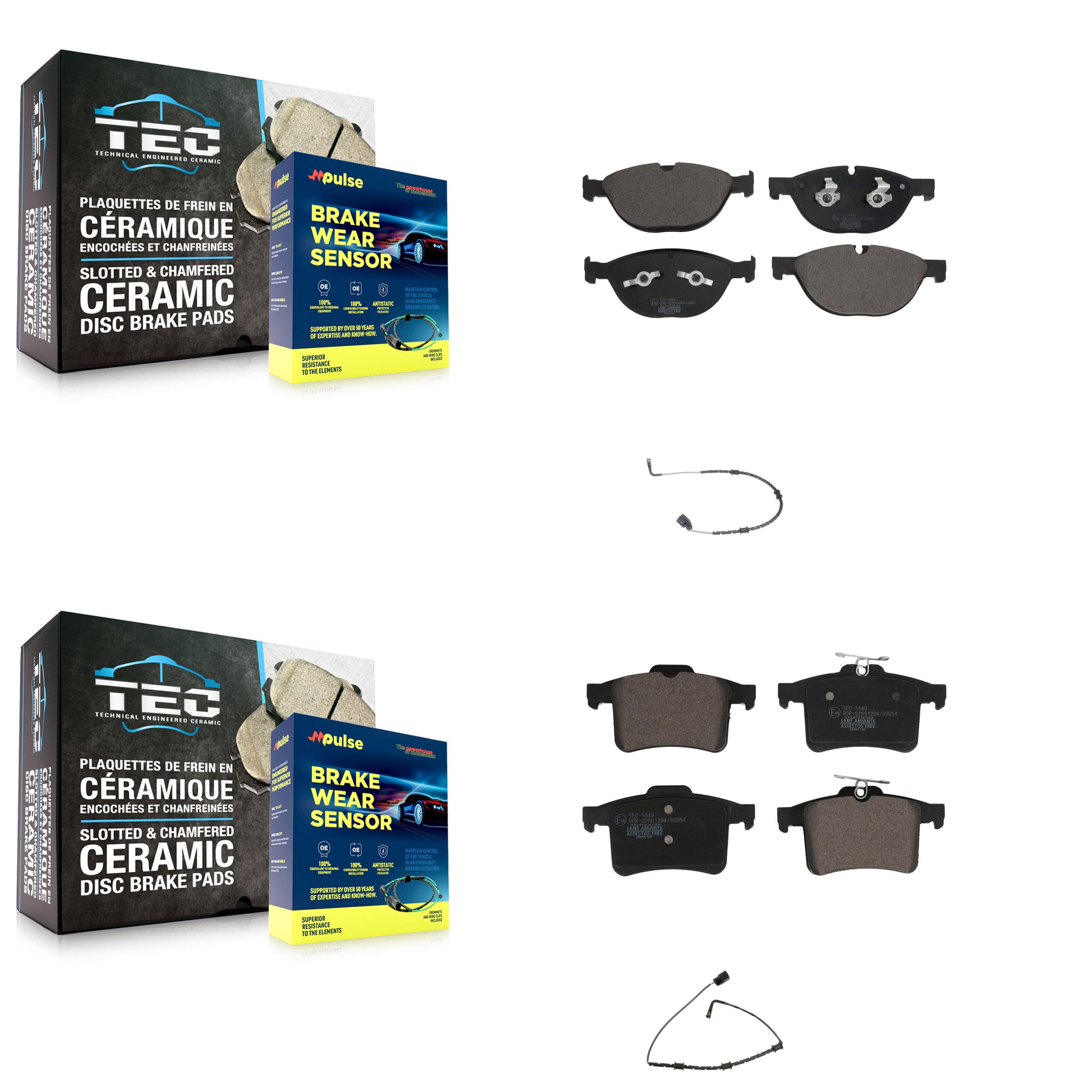 Front Rear Ceramic Brake Pads Wear Sensor Kit For Jaguar XJ XJR From VIN #V90866