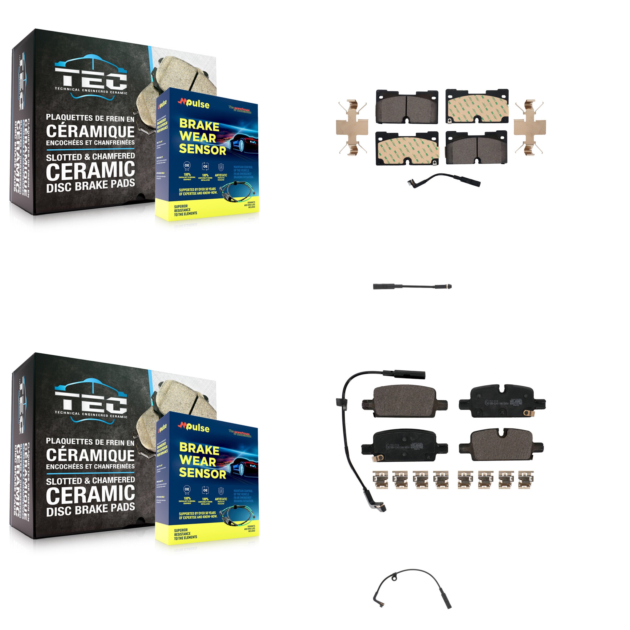 Front Rear Ceramic Brake Pad & Extra Wear Sensor Kit For GMC Chevrolet Silverado