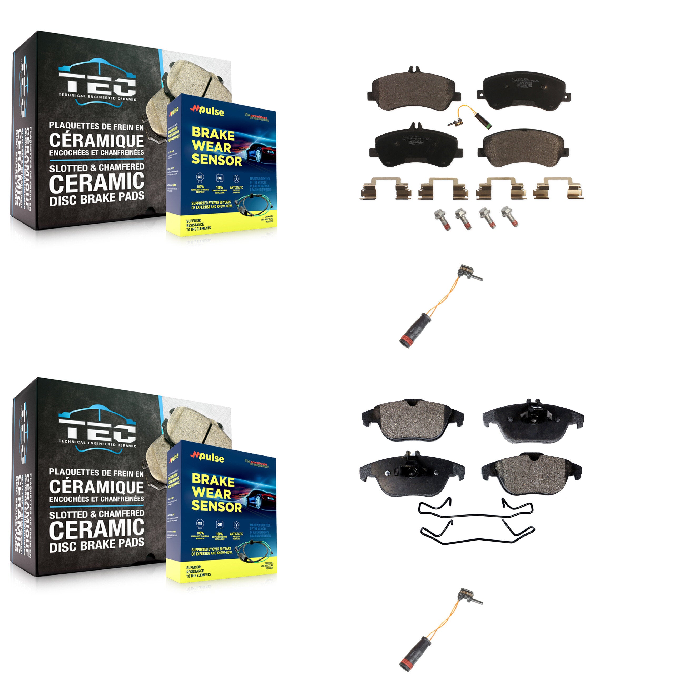 Front Rear Ceramic Disc Brake Pad Extra Wear Sensor Kit For Mercedes-Benz GLK350
