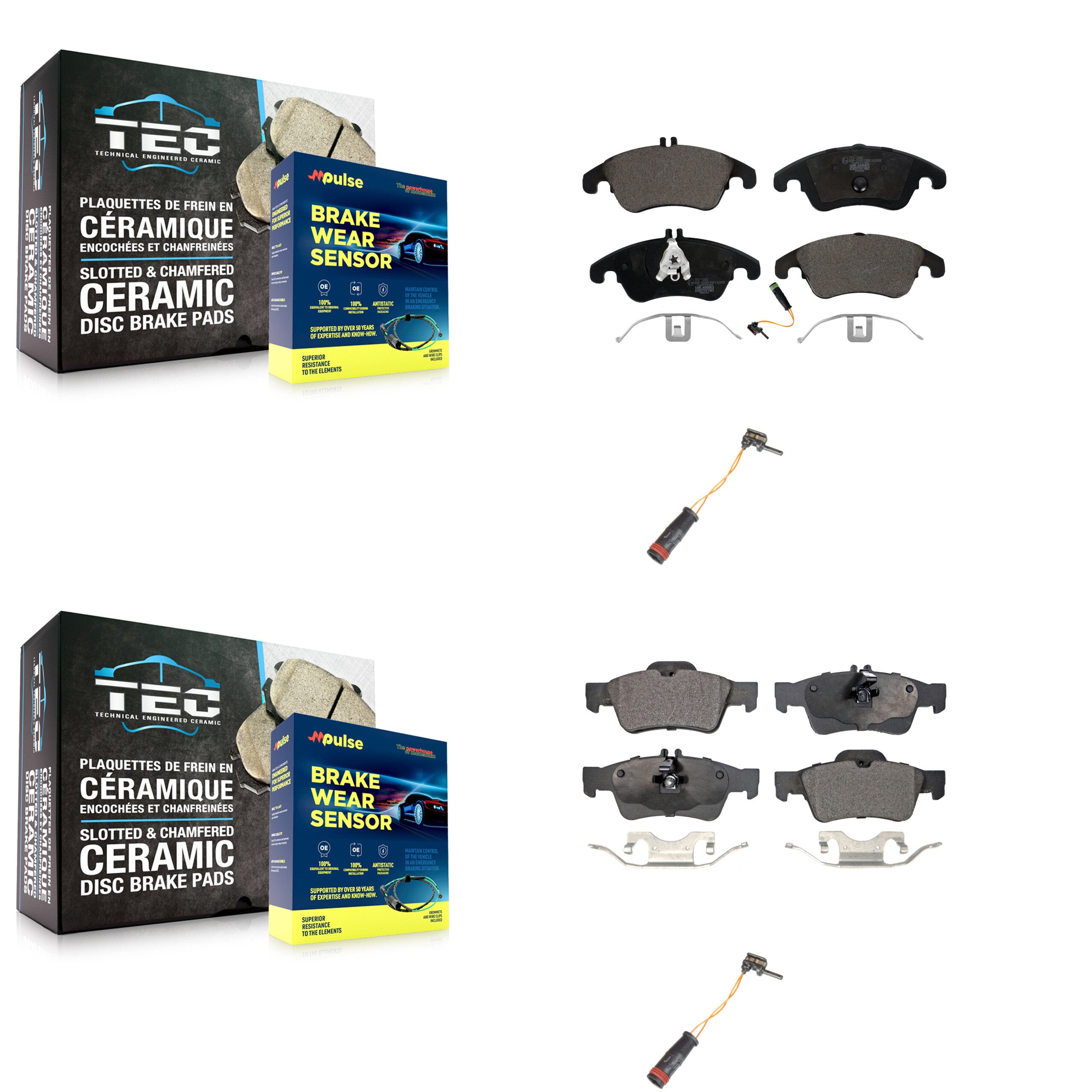 Front Rear Ceramic Brake Pad & Extra Wear Sensor Kit For Mercedes-Benz E350 E250