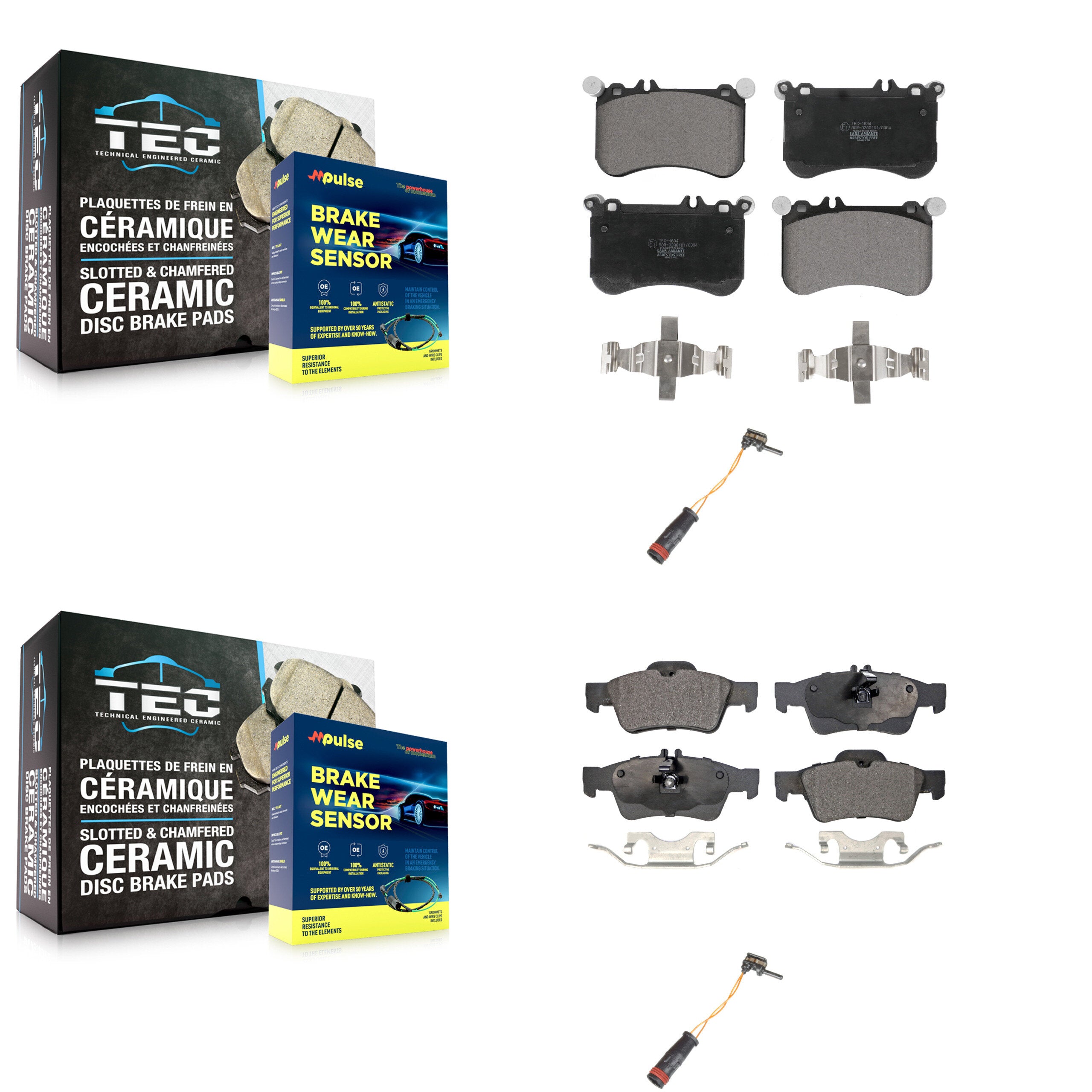 Front Rear Ceramic Disc Brake Pads Wear Sensor Kit For Mercedes-Benz CLS550 E550