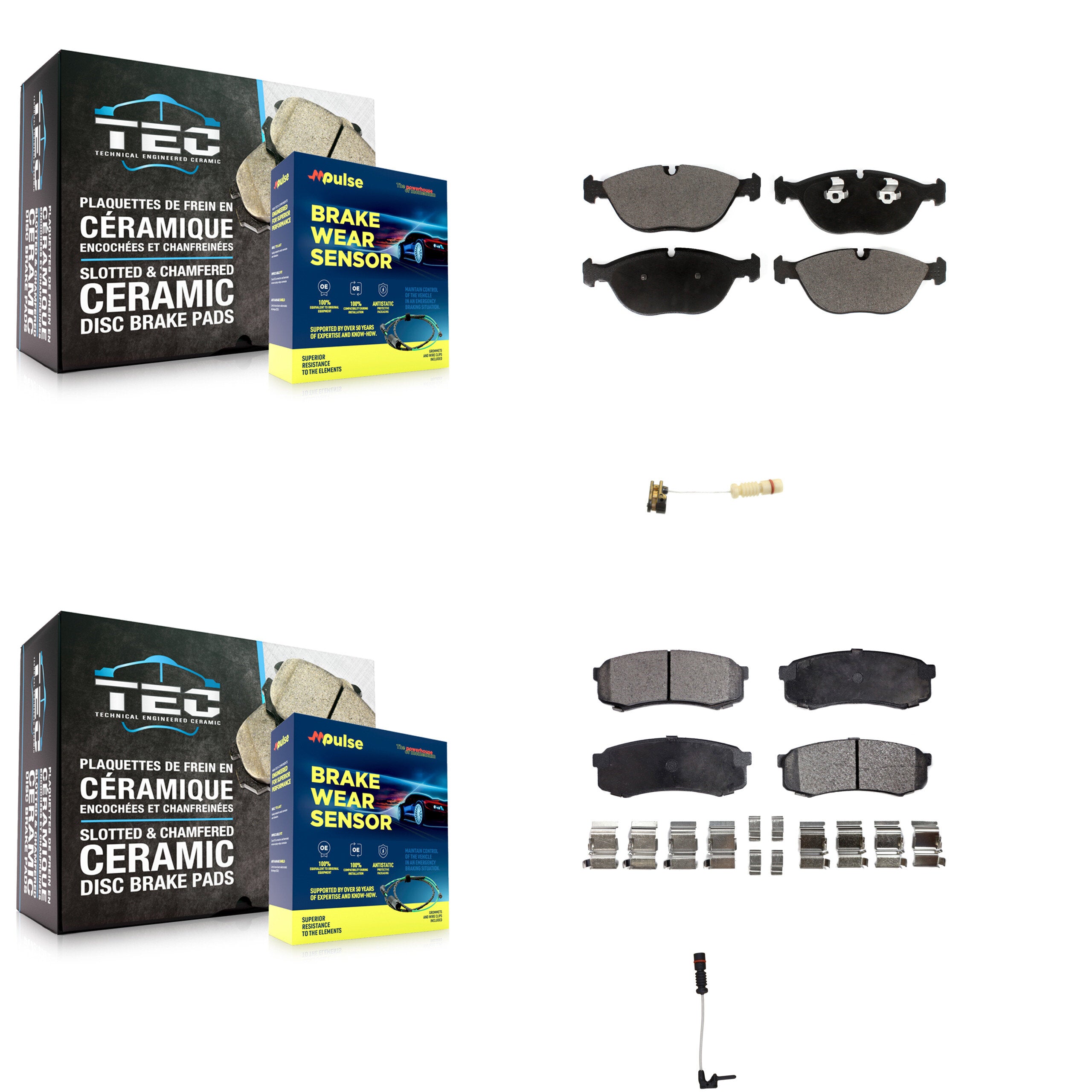 Front Rear Ceramic Brake Pad Wear Sensor Kit For 2000 Mercedes-Benz C43 AMG 4.3L