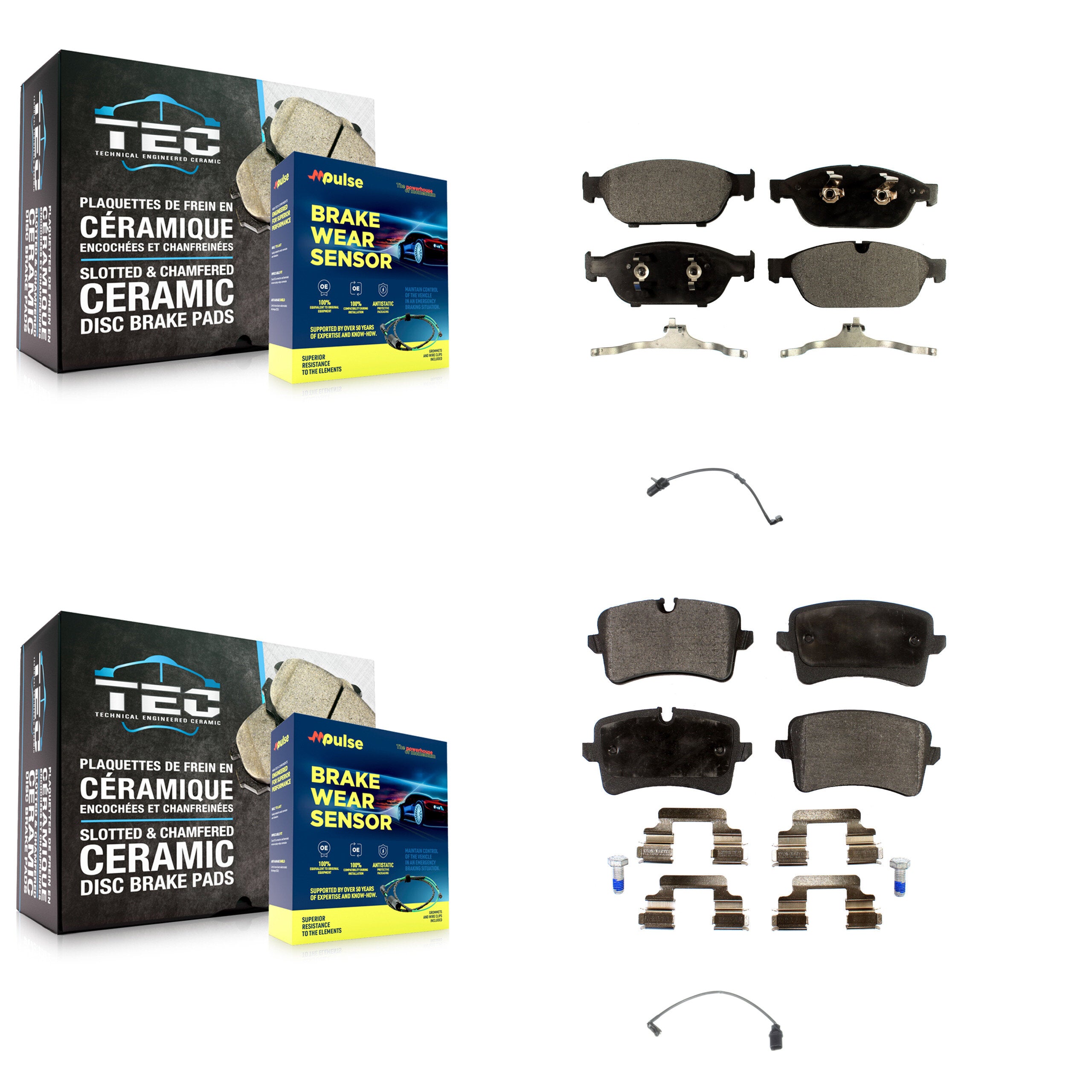 Front Rear Ceramic Disc Brake Pads And Wear Sensors Kit For Audi A6 Quattro A7