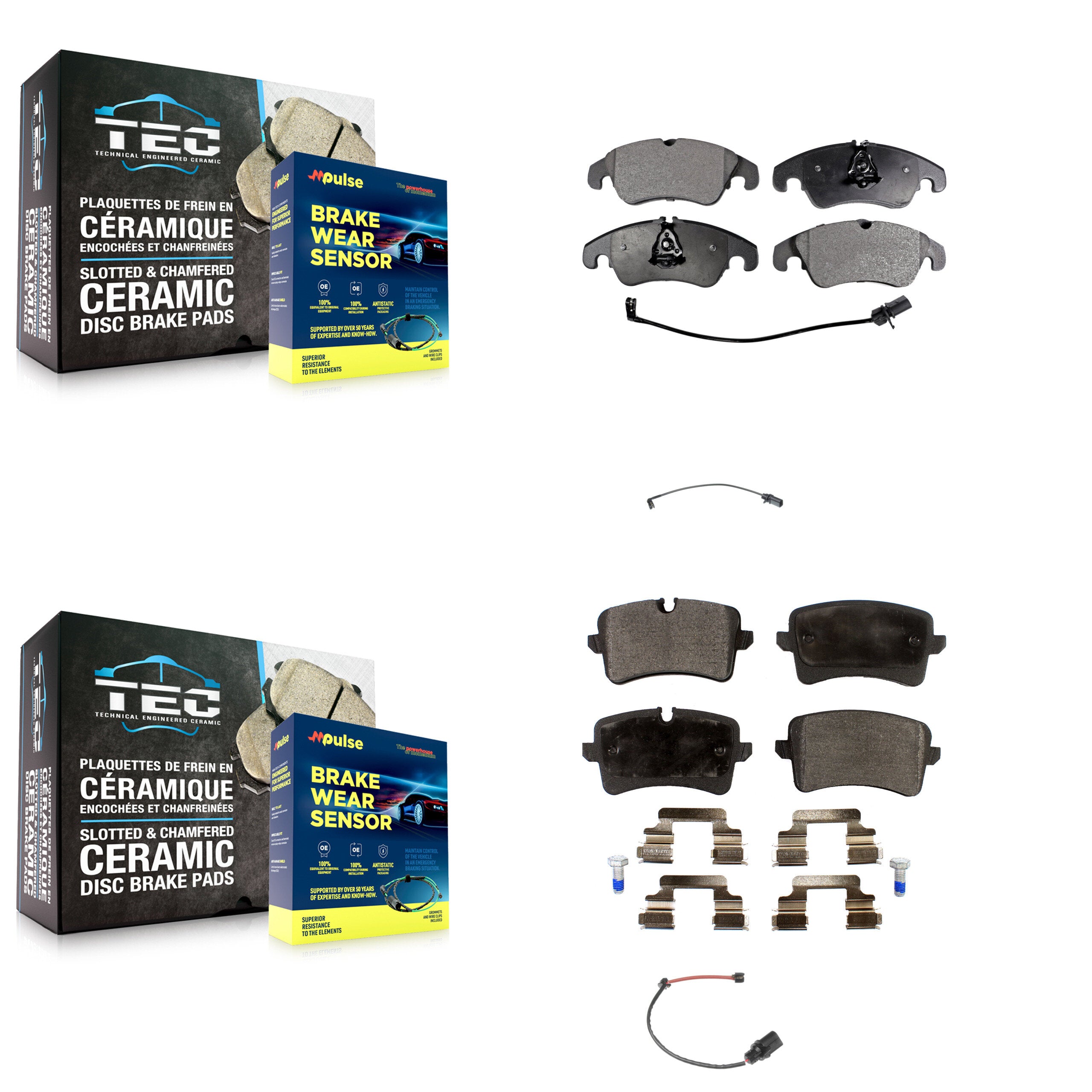 Front Rear Ceramic Disc Brake Pads And Extra Wear Sensors Kit For 2012 Audi A6