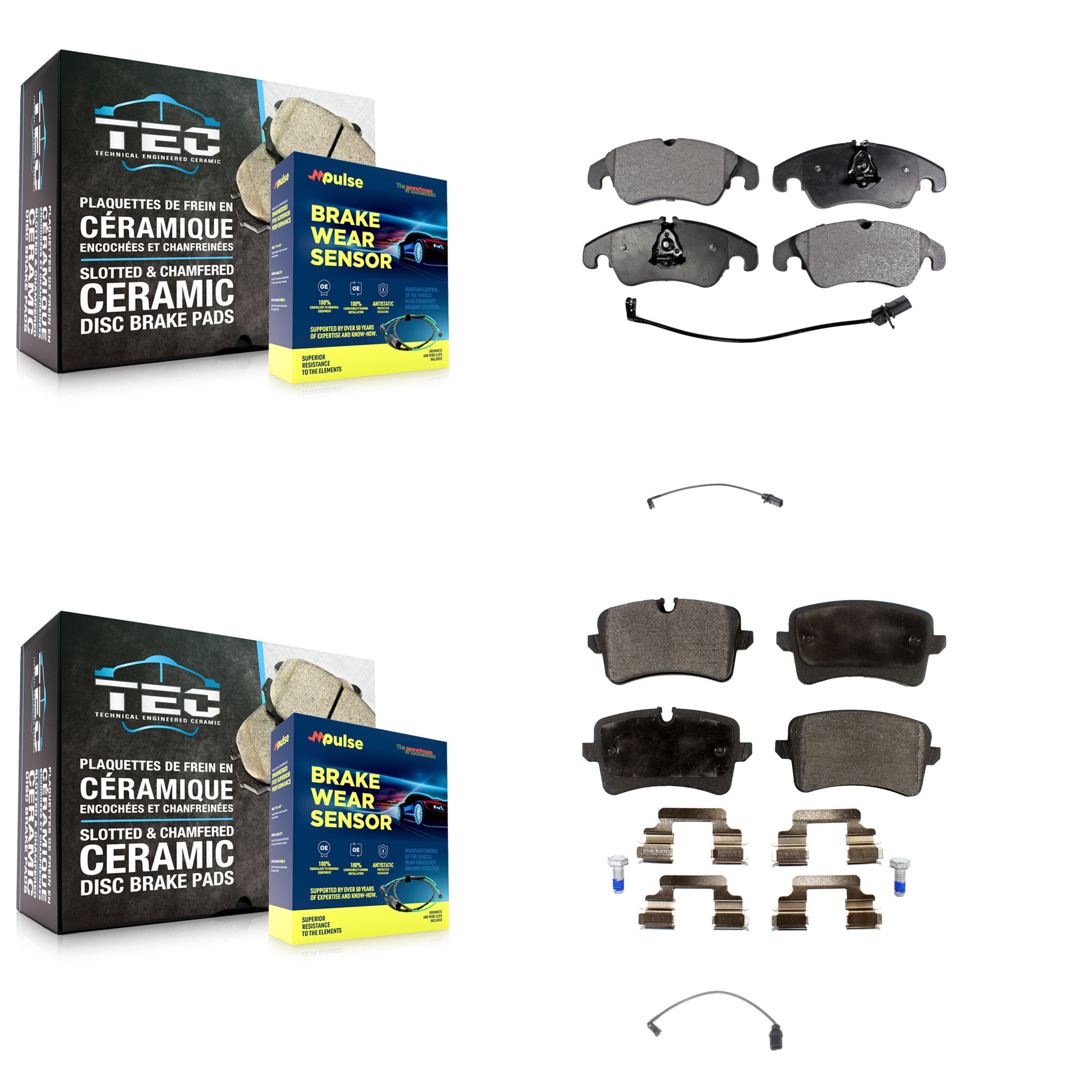 Front Rear Ceramic Disc Brake Pads And Extra Wear Sensor Kit For Audi A6 Quattro
