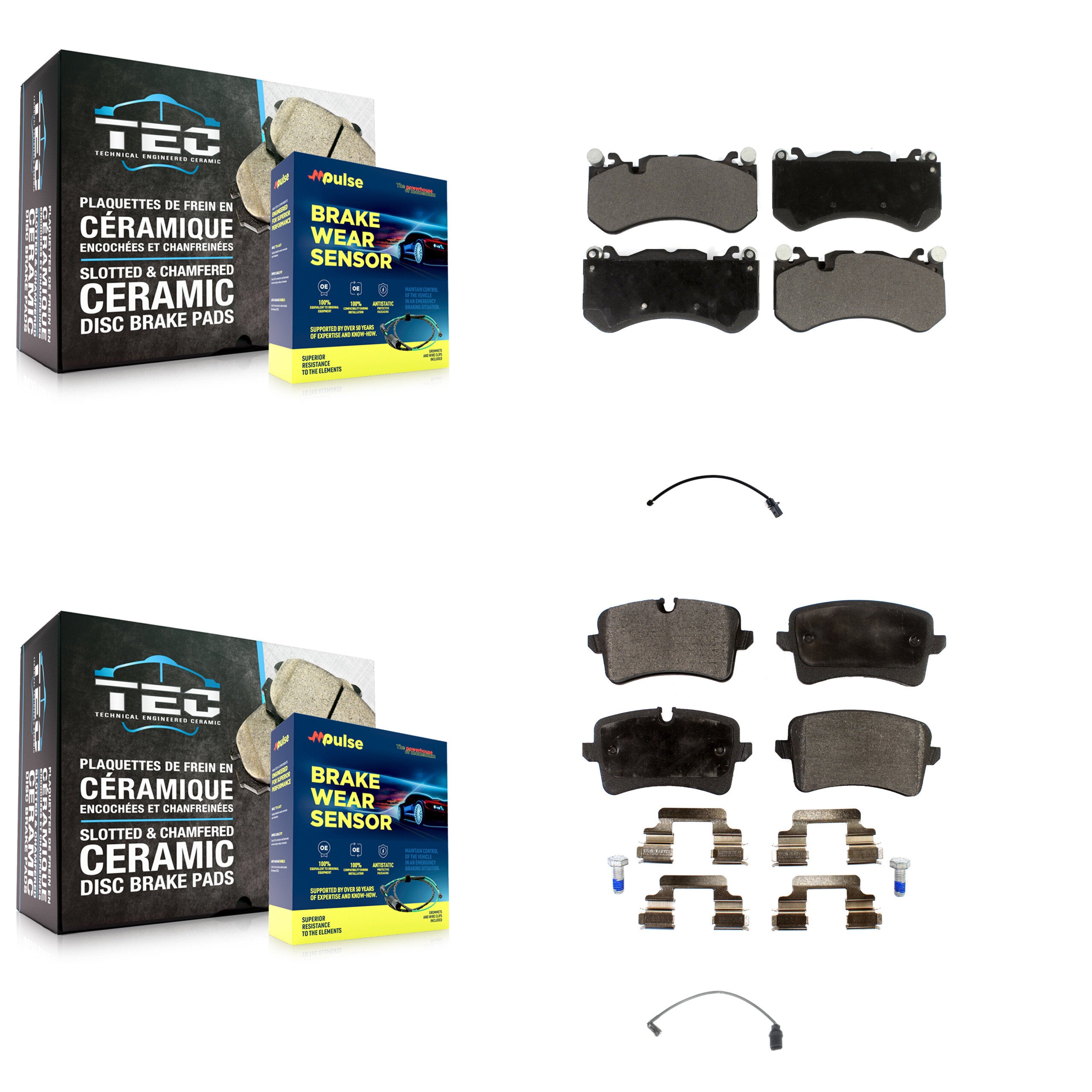 Front Rear Ceramic Brake Pads & Wear Sensor Kit For Audi RS7 With Cast Iron Disc