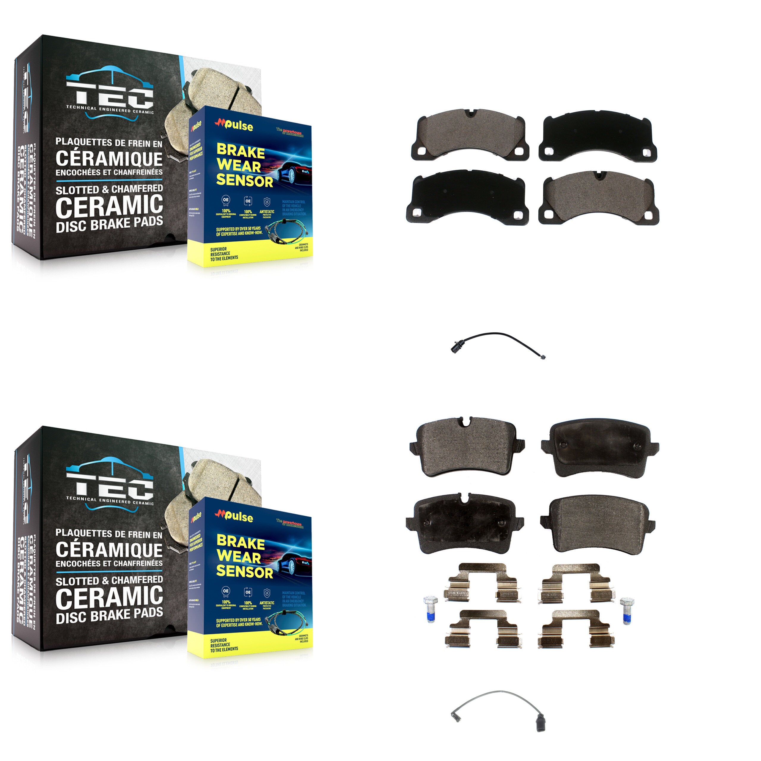 Front Rear Ceramic Disc Brake Pads & Wear Sensor Kit For 2017 Porsche Macan 2.0L