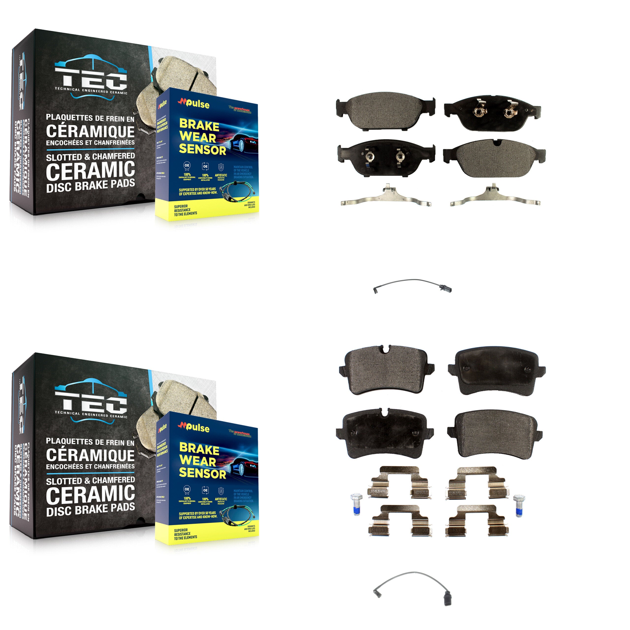 Front Rear Ceramic Disc Brake Pads And Wear Sensors Kit For Audi A6 Quattro