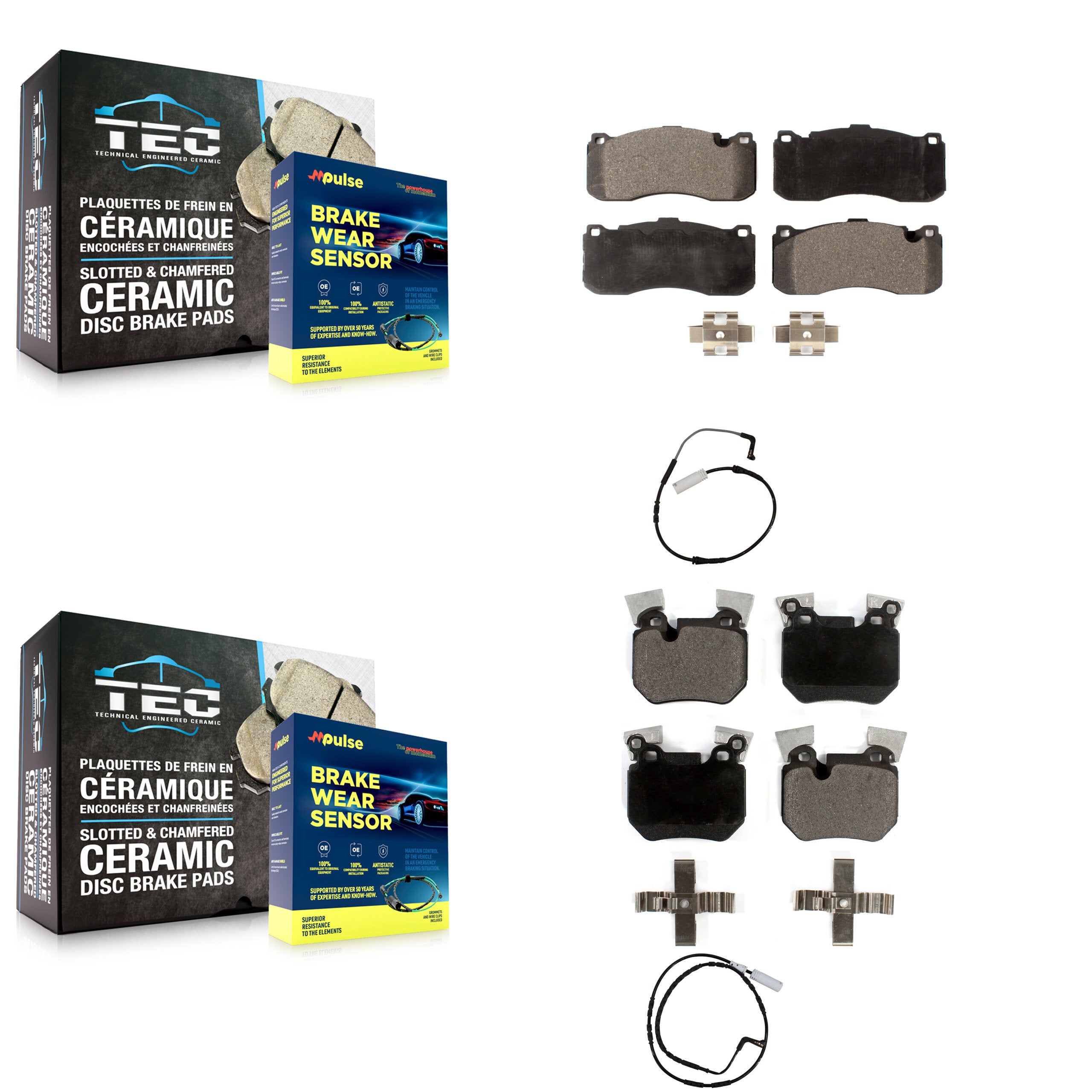 Front Rear Ceramic Disc Brake Pads & Wear Sensor Kit For 2008-2010 BMW 135i 3.0L