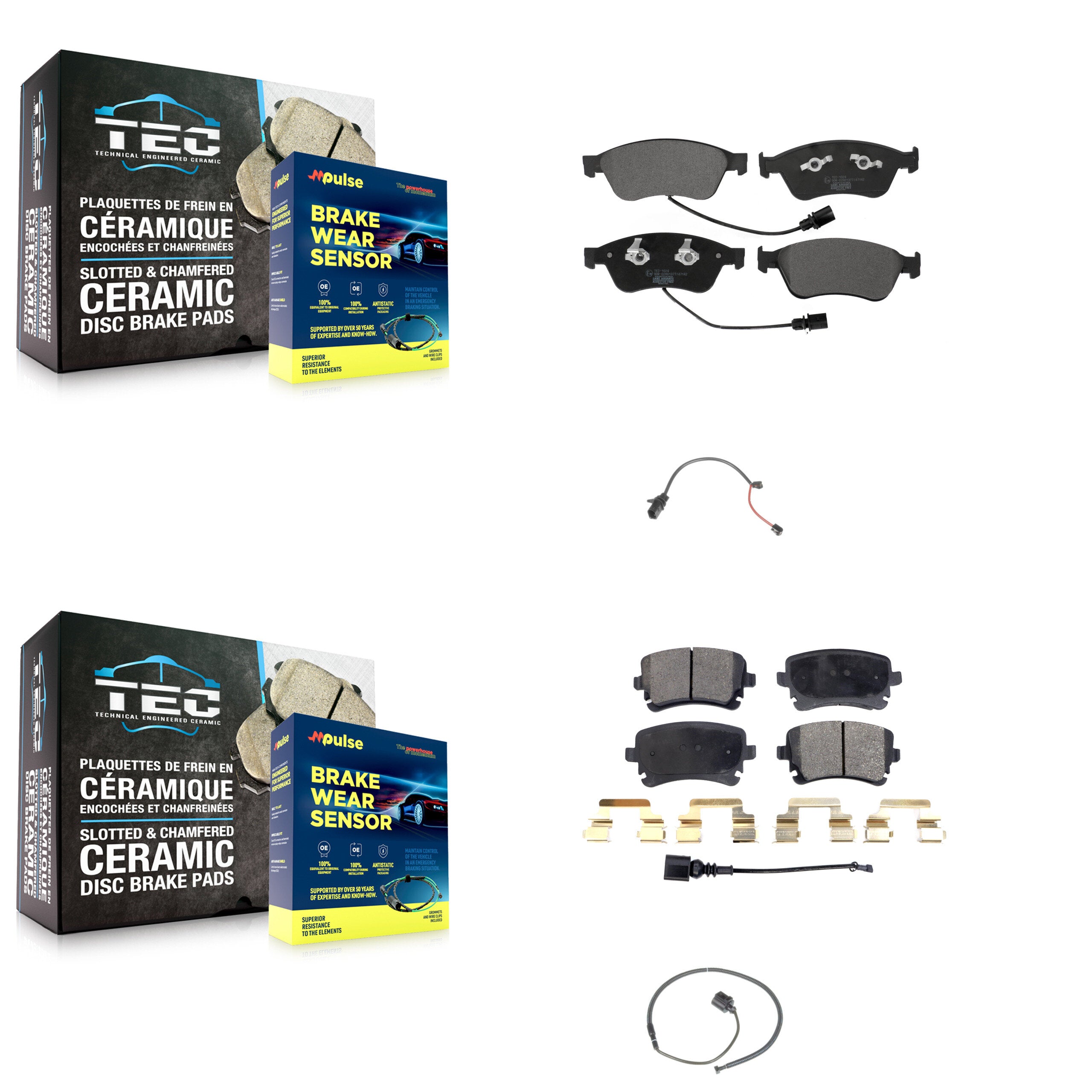 Front Rear Ceramic Disc Brake Pads & Extra Wear Sensor Kit For 2011 Audi S6 5.2L