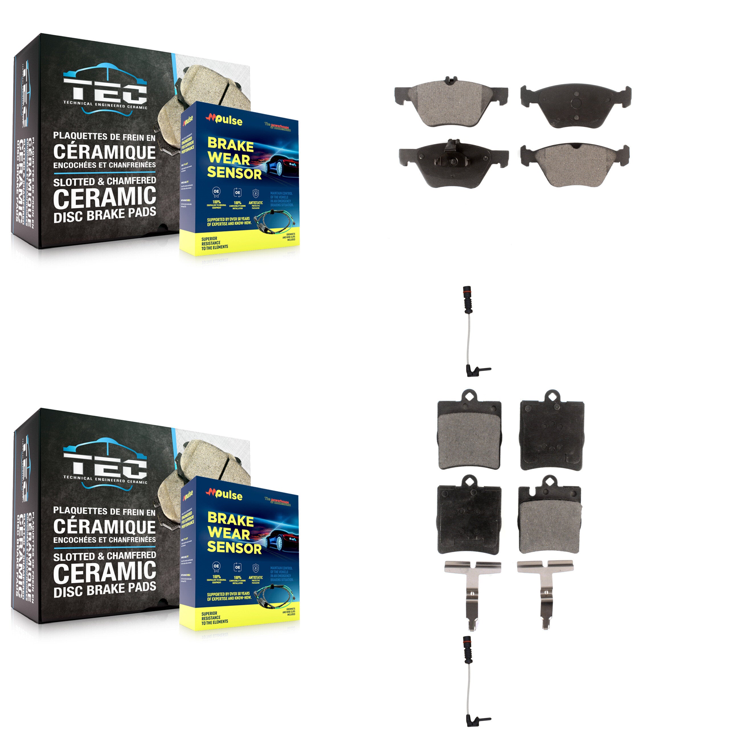 Front Rear Ceramic Brake Pads Wear Sensor Kit For Mercedes-Benz E320 CLK320 E430