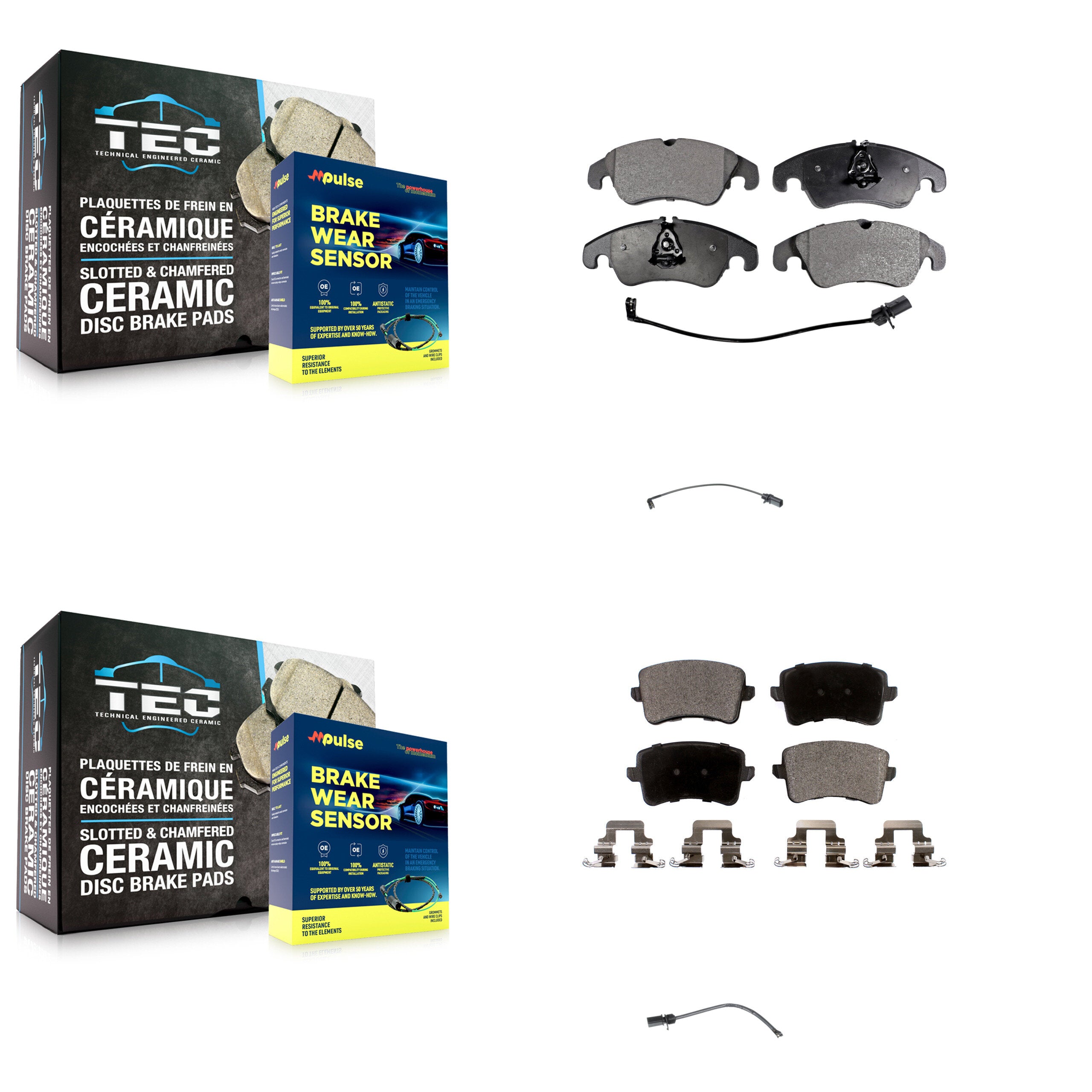 Front Rear Ceramic Disc Brake Pads And Extra Wear Sensors Kit For Audi Q5