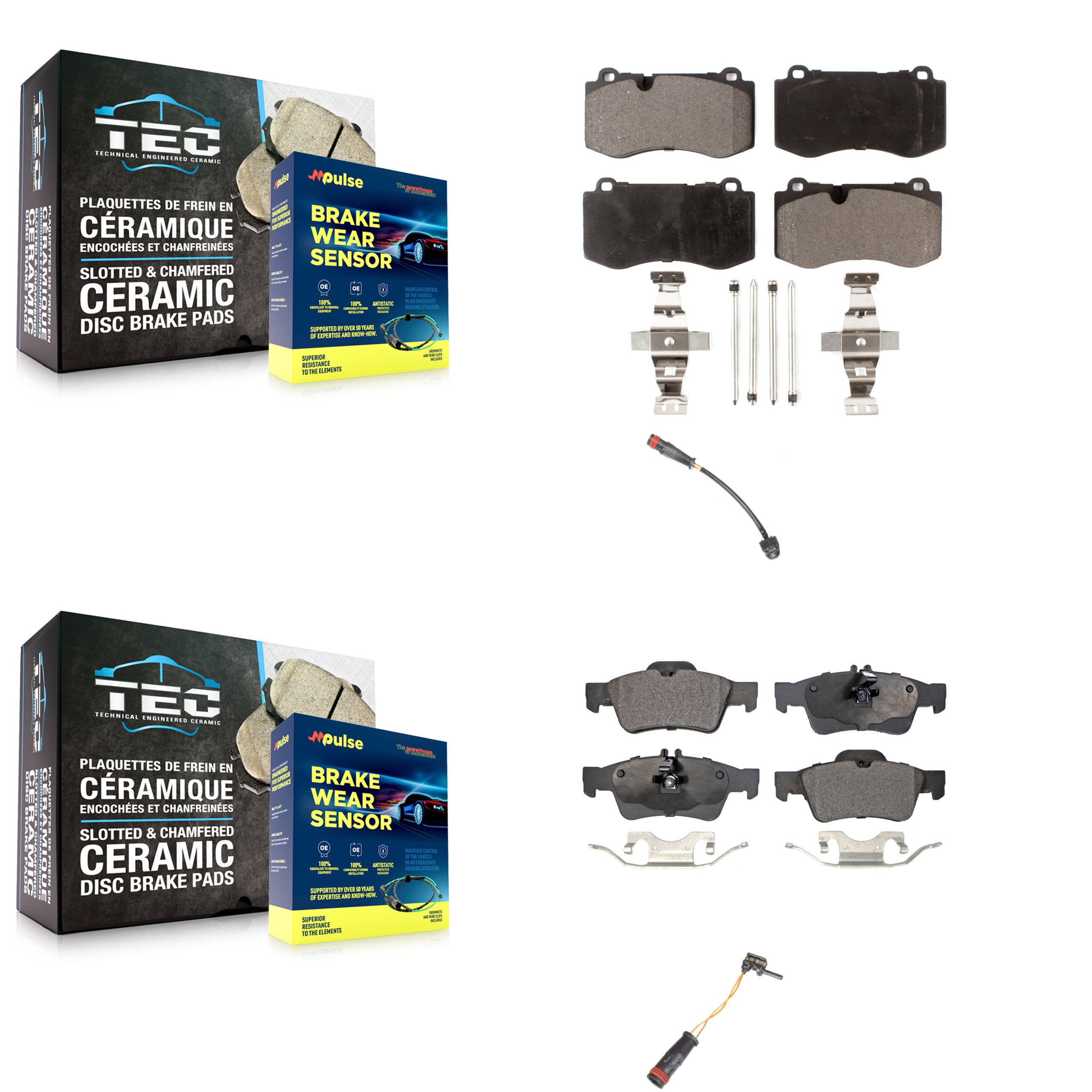 Front Rear Ceramic Brake Pad & Wear Sensor Kit For Mercedes-Benz S550 S450 CL550