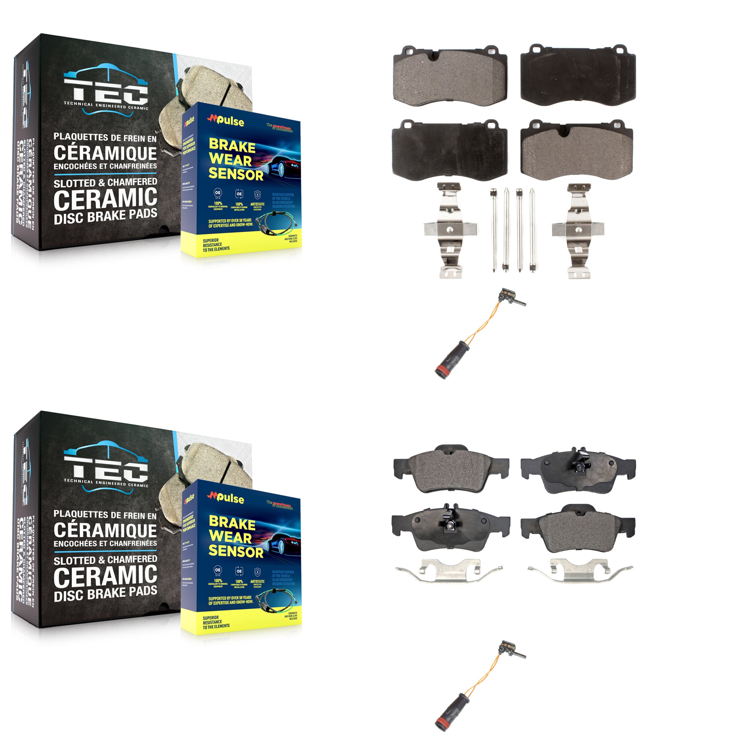 Front Rear Ceramic Disc Brake Pads Wear Sensor Kit For Mercedes-Benz SL550 CL550