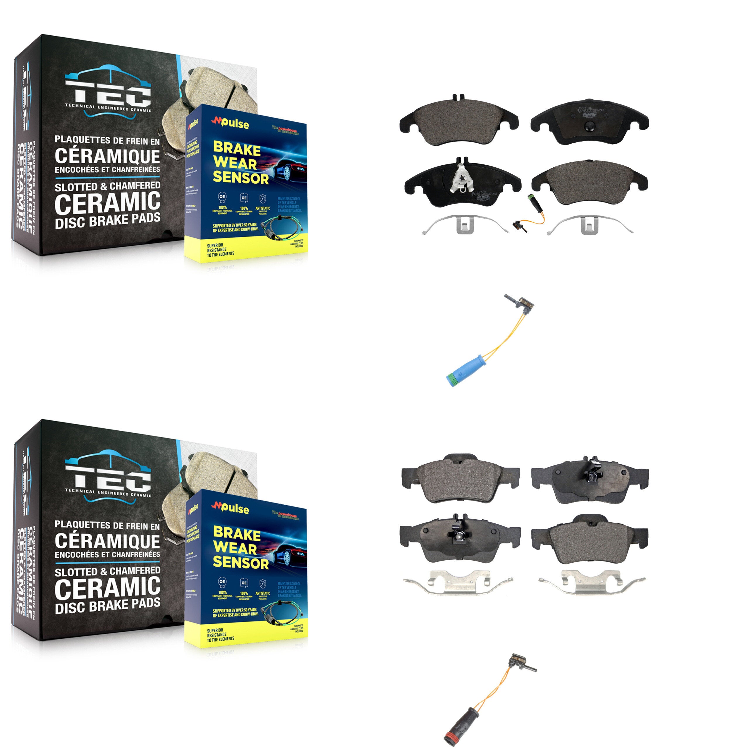 Front Rear Ceramic Disc Brake Pad & Extra Wear Sensor Kit For Mercedes-Benz E400