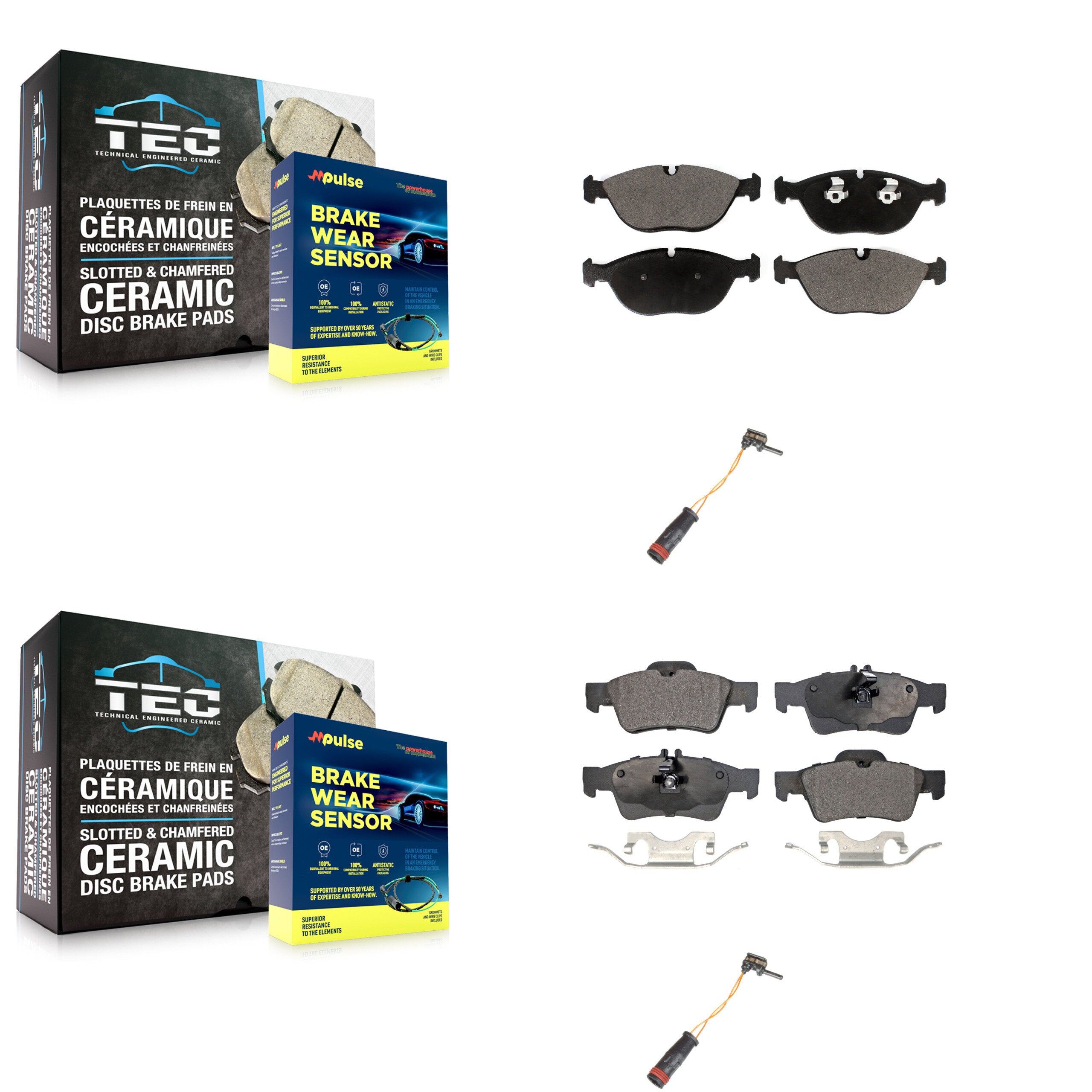 Front Rear Ceramic Brake Pad And Wear Sensor Kit For 2006 Mercedes-Benz E350 AWD