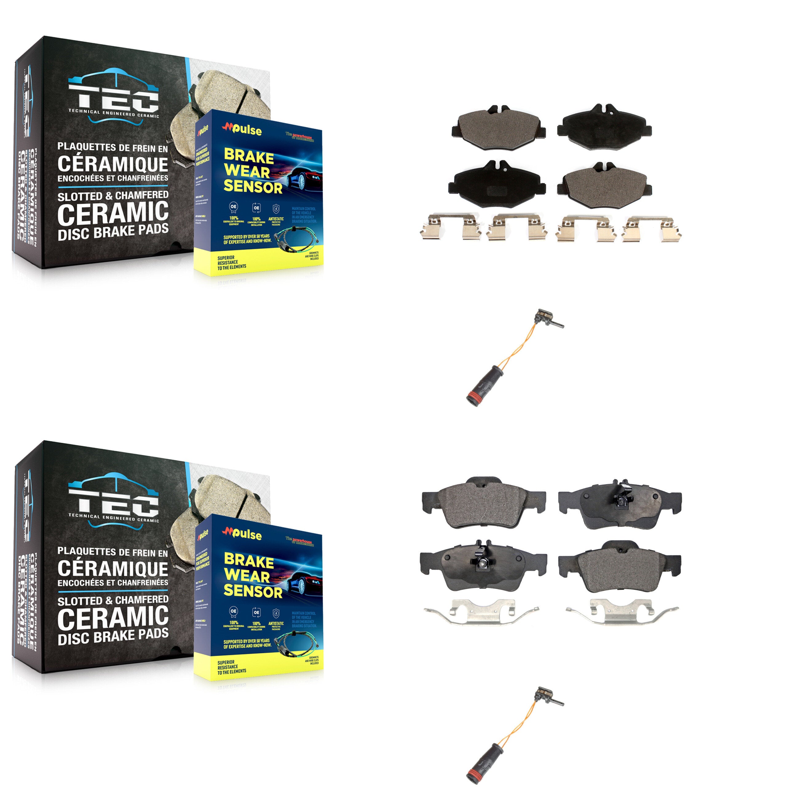 Front Rear Ceramic Disc Brake Pad And Wear Sensor Kit For Mercedes-Benz E350 RWD
