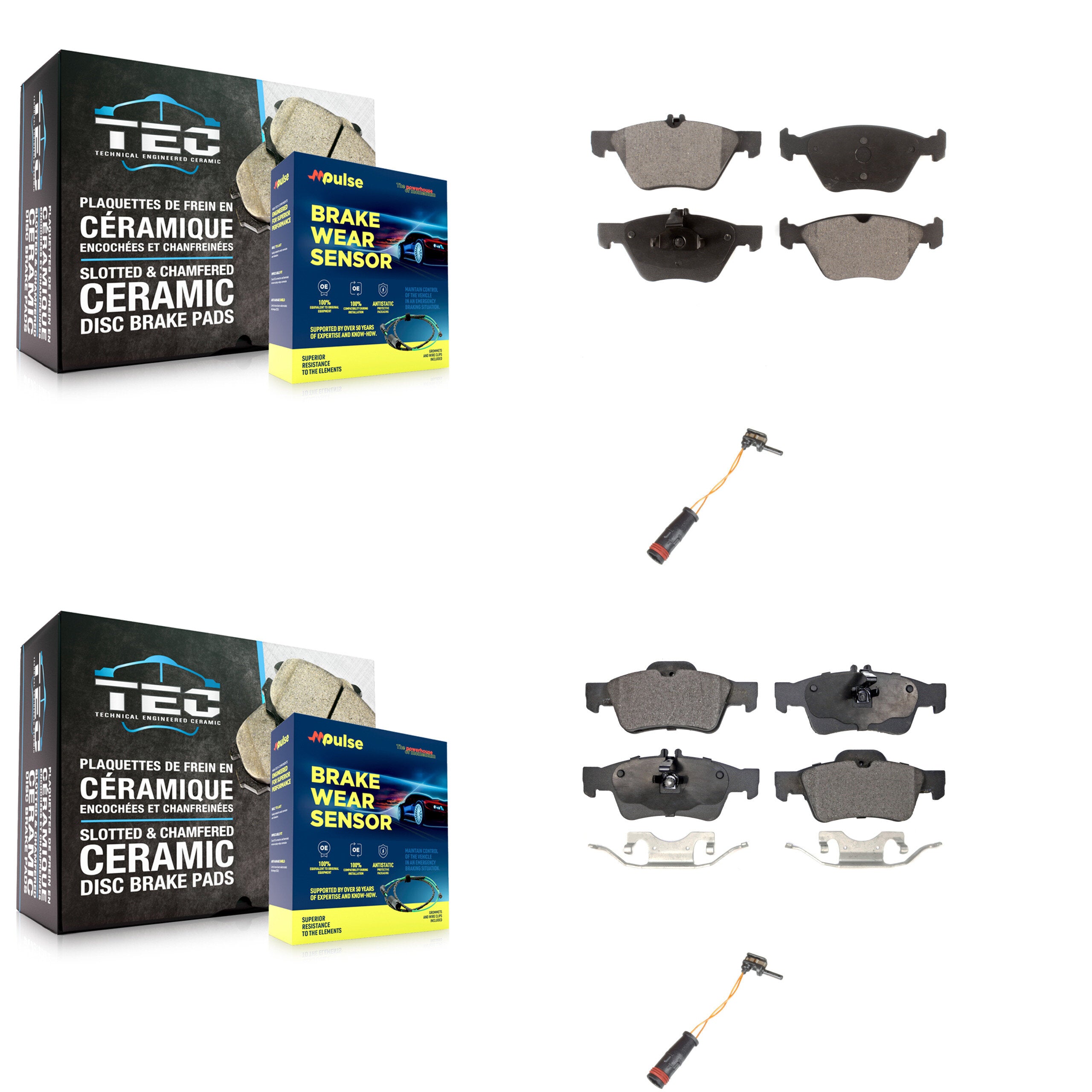 Front Rear Ceramic Disc Brake Pads & Wear Sensor Kit For Mercedes-Benz E350 E300