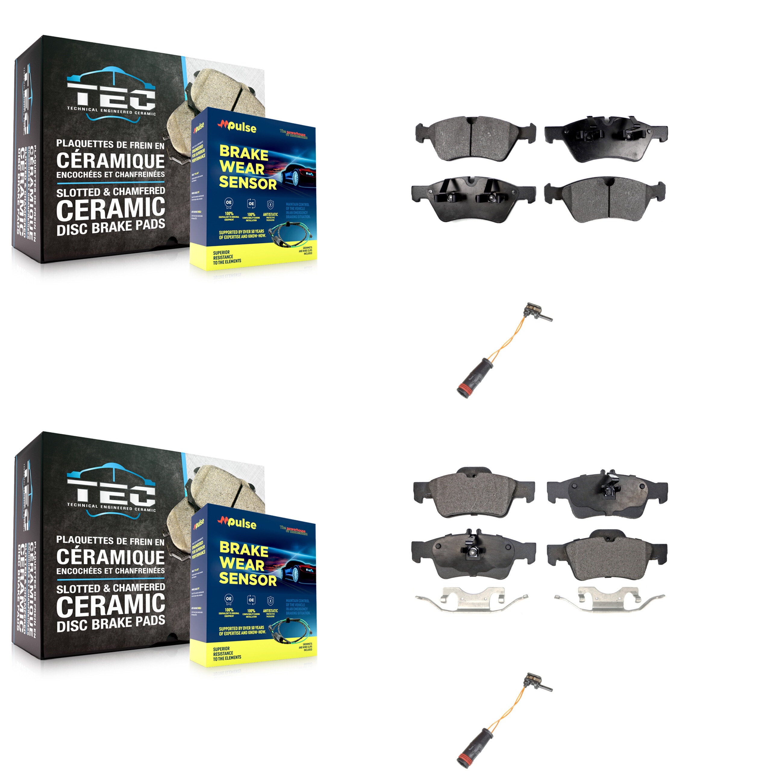 Front Rear Ceramic Disc Brake Pad And Wear Sensor Kit For Mercedes-Benz E350 AWD