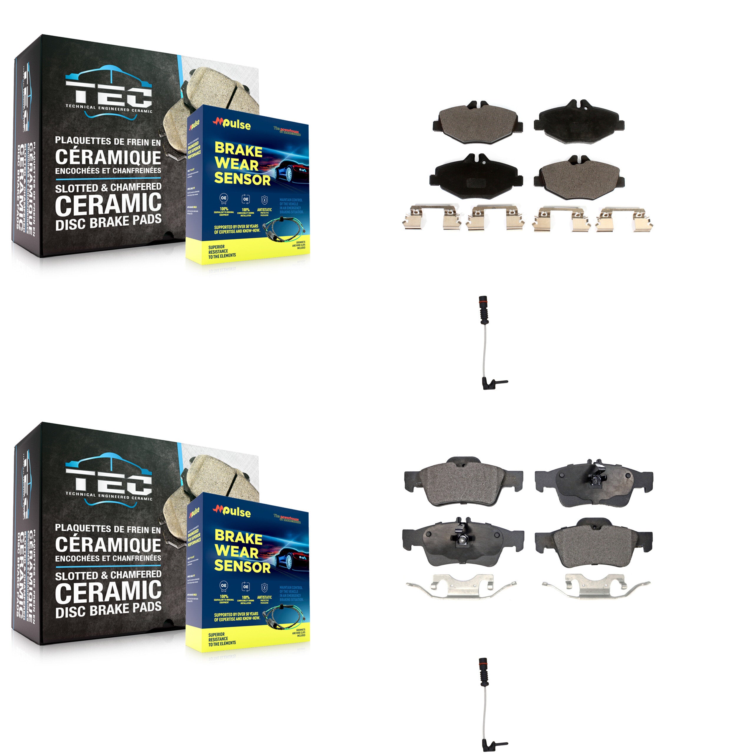 Front Rear Ceramic Disc Brake Pads And Wear Sensors Kit For Mercedes-Benz E320