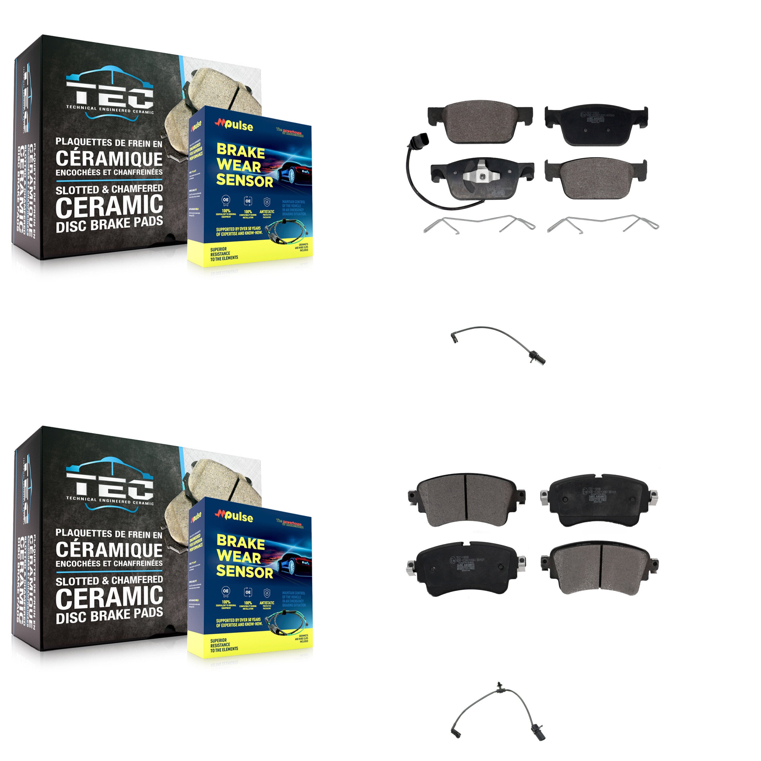 Front Rear Ceramic Disc Brake Pad & Extra Wear Sensor Kit For Audi A4 Quattro A5