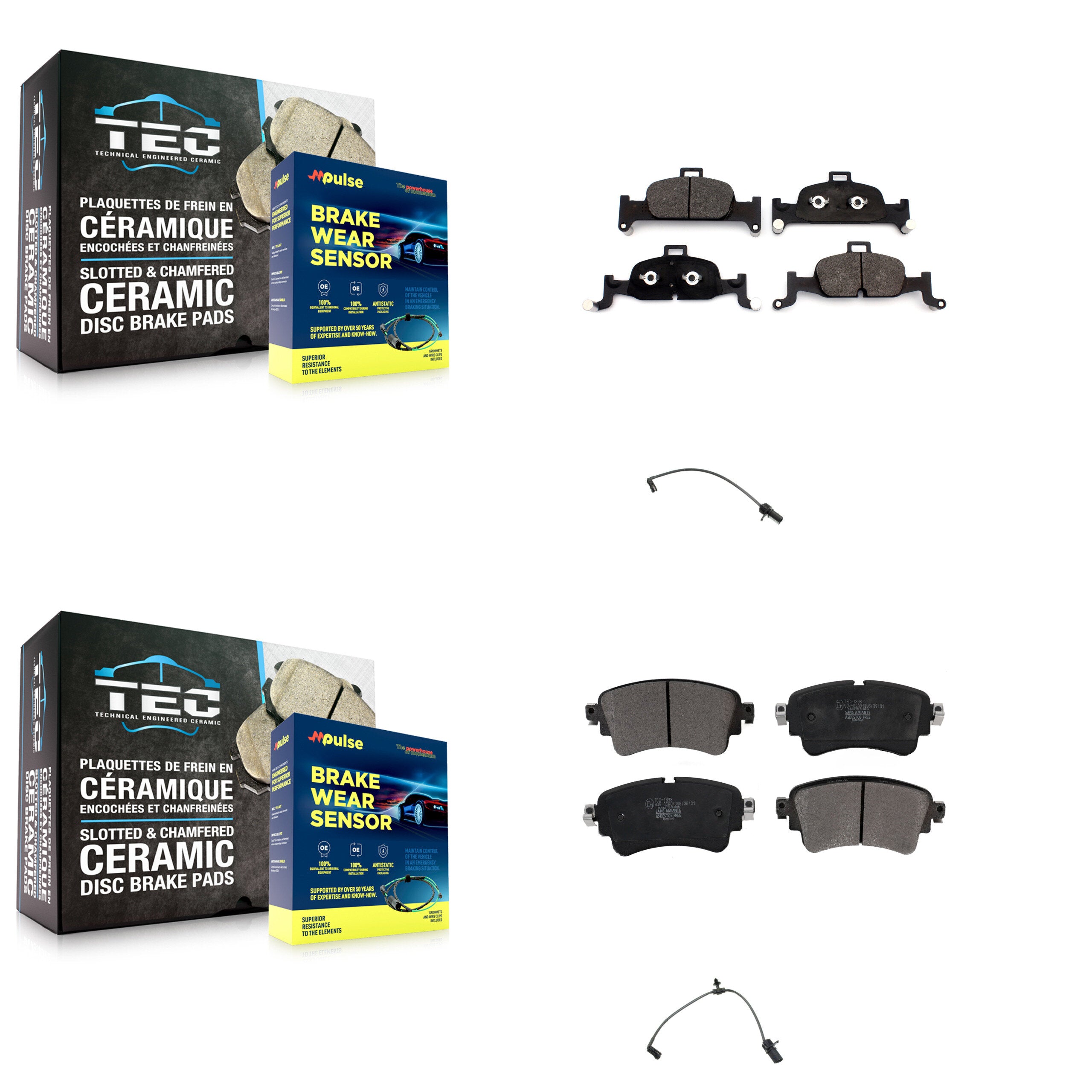 Front Rear Ceramic Brake Pads & Wear Sensor Kit For Audi A4 Quattro A5 Sportback