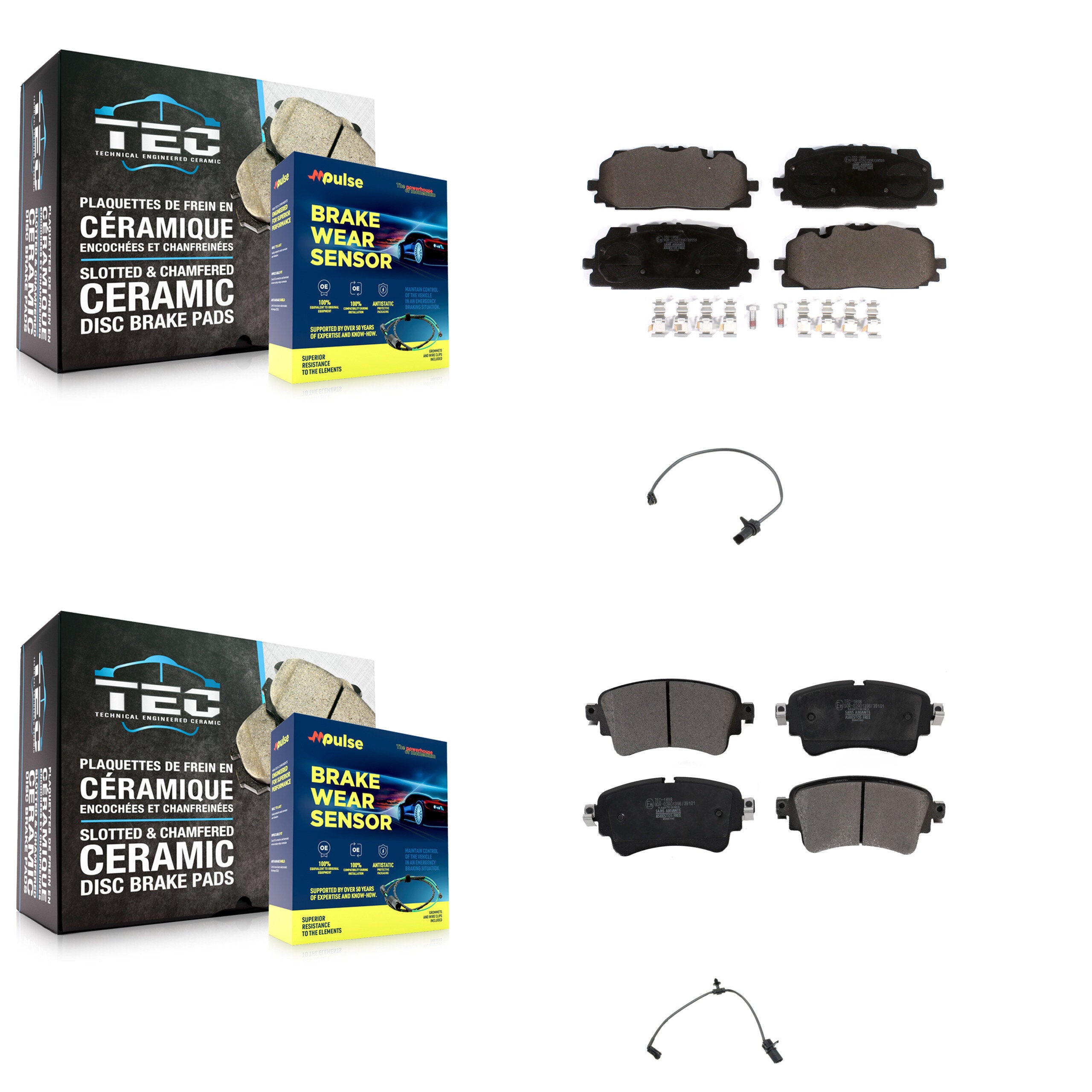 Front Rear Ceramic Disc Brake Pads And Wear Sensors Kit For Audi S5 Sportback S4