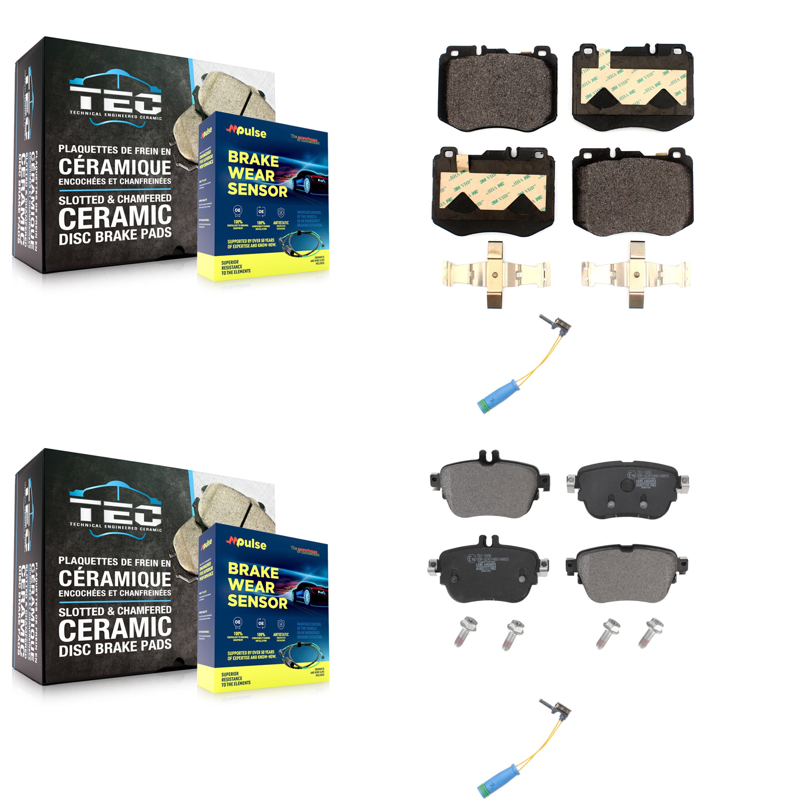 Front Rear Ceramic Disc Brake Pads & Wear Sensor Kit For Mercedes-Benz E300 E350
