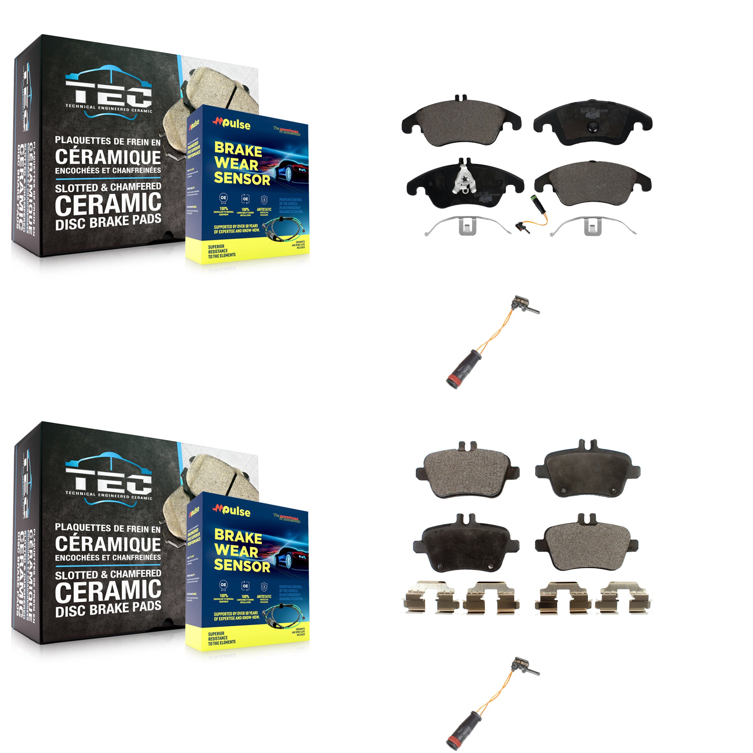 Front Rear Ceramic Disc Brake Pad Extra Wear Sensor Kit For Mercedes-Benz SLK350