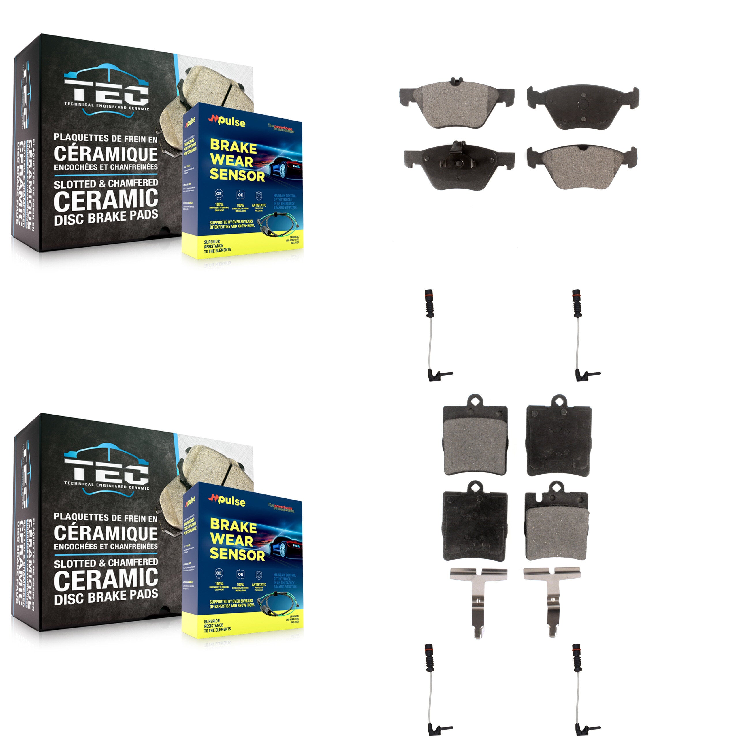 Front Rear Ceramic Brake Pads Wear Sensor Kit For Mercedes-Benz E320 CLK320 E430